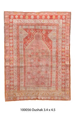 Antique Turkish Oushak Prayer Rug in Soft Coral and Gold