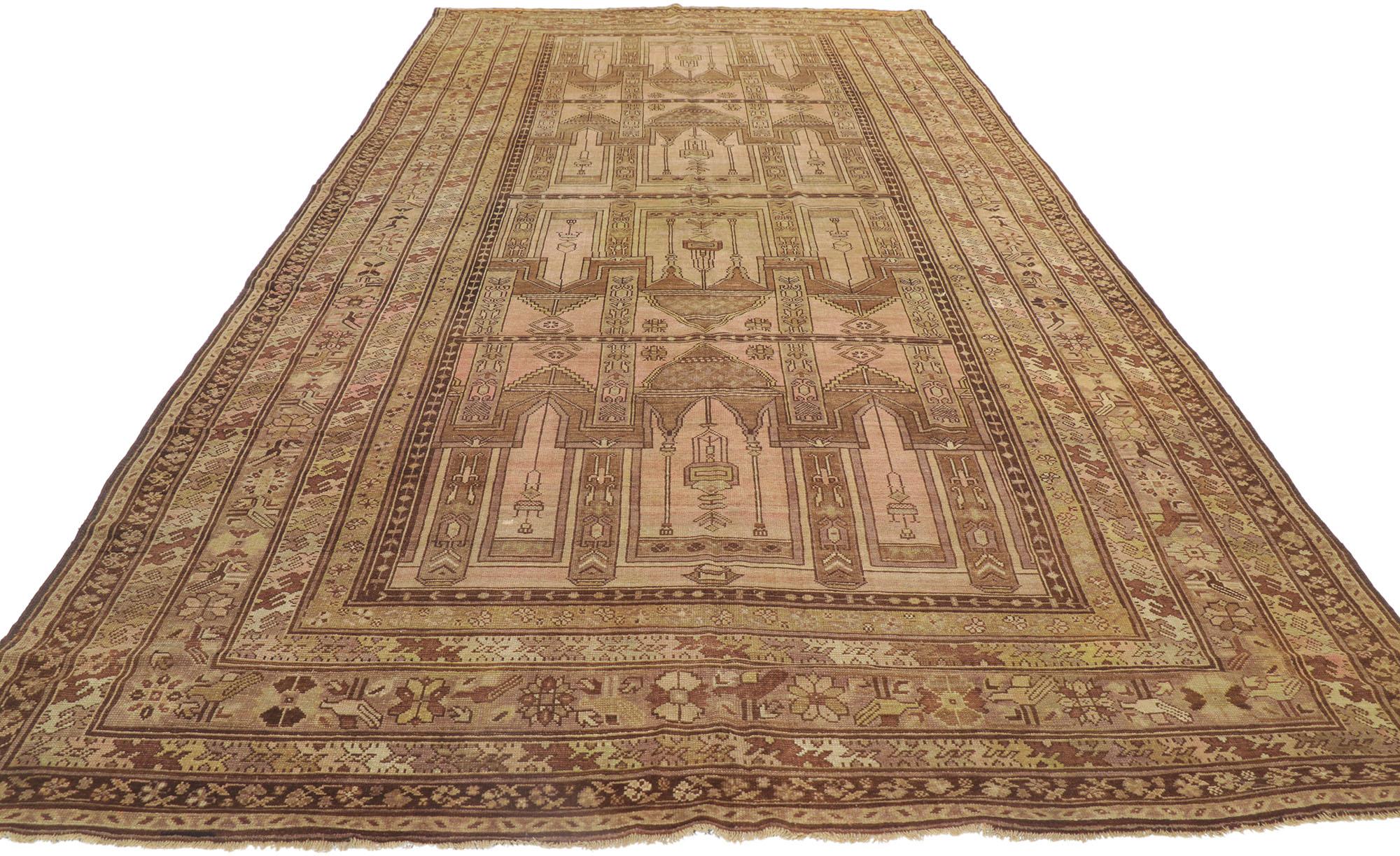 Oushak Antique Turkish Prayer Rug with Multiple Mihrabs For Sale
