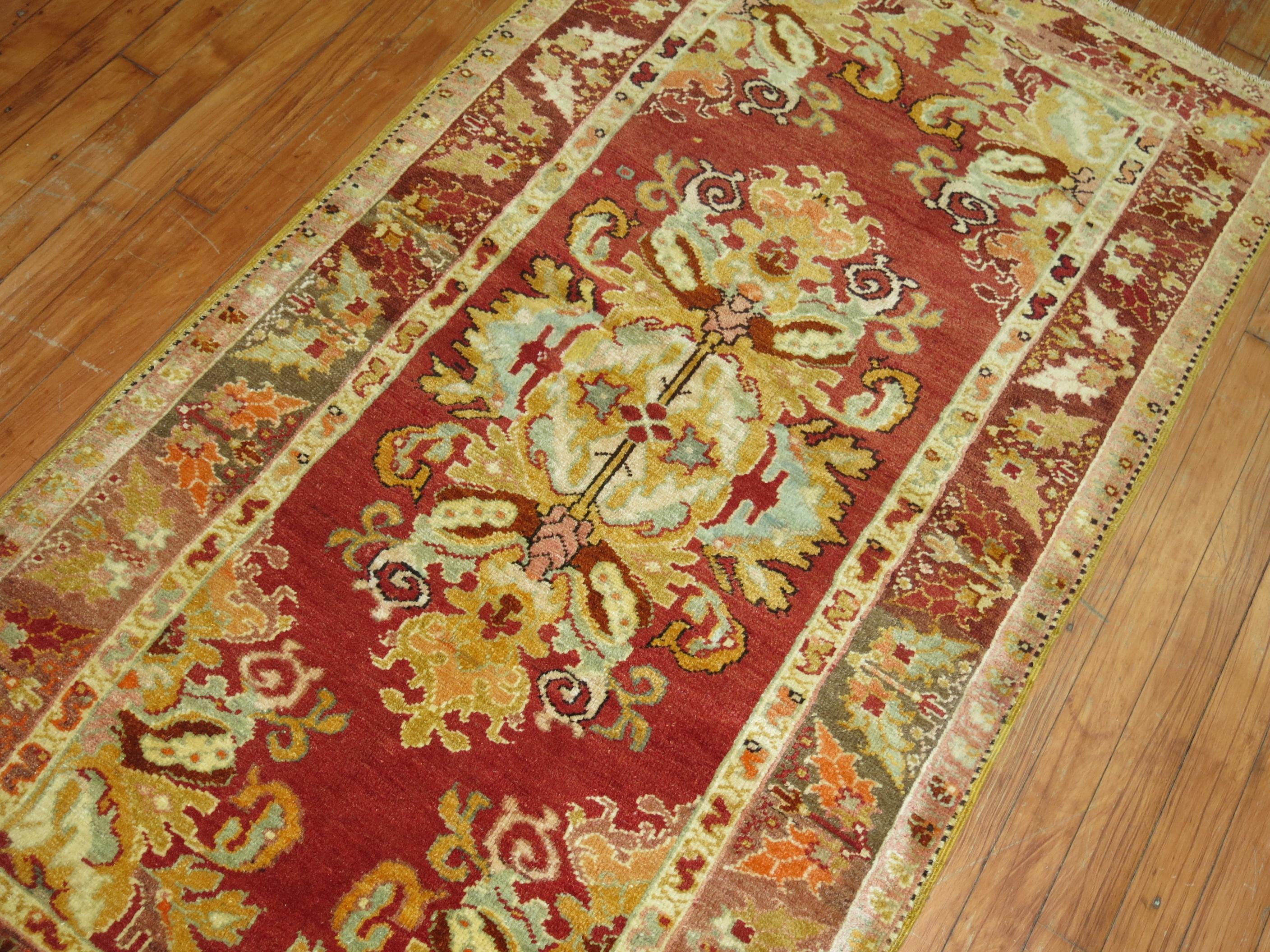 Bohemian Zabihi Collection Antique Turkish Oushak Red Rug For Sale
