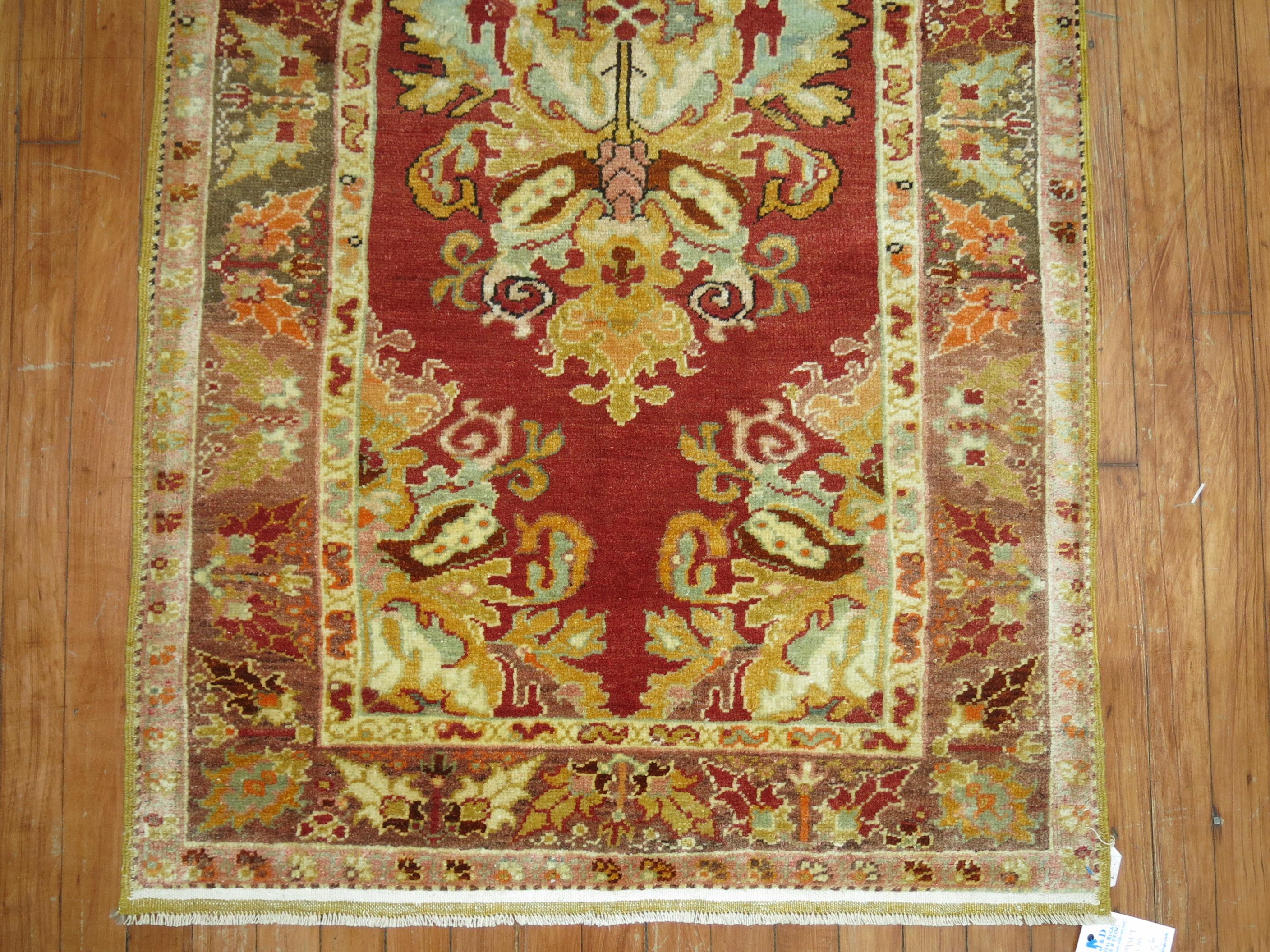 Hand-Woven Zabihi Collection Antique Turkish Oushak Red Rug For Sale