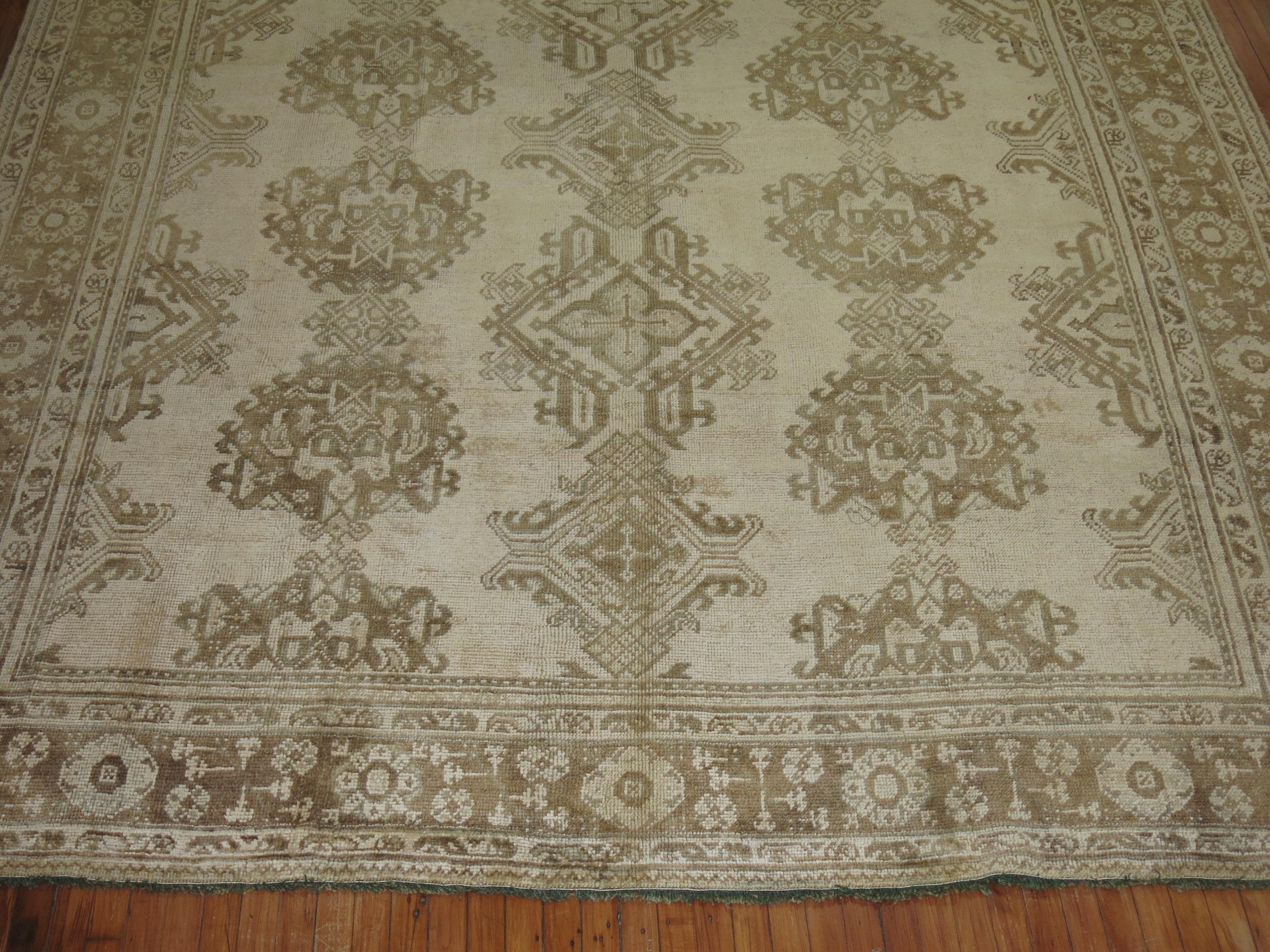Hand-Knotted Antique Turkish Oushak Room Size Rug For Sale