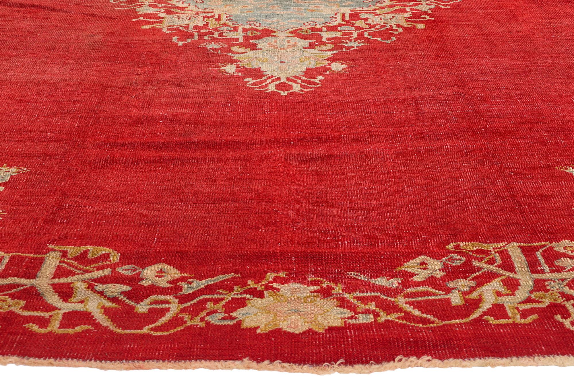 Antique Turkish Oushak Rug, 08'05 x 11'10 In Distressed Condition For Sale In Dallas, TX
