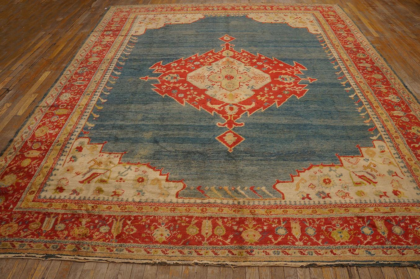 Hand-Knotted 19th Century Turkish Angora Oushak Carpet (  10' x 12'4'' - 305 x 375 ) For Sale