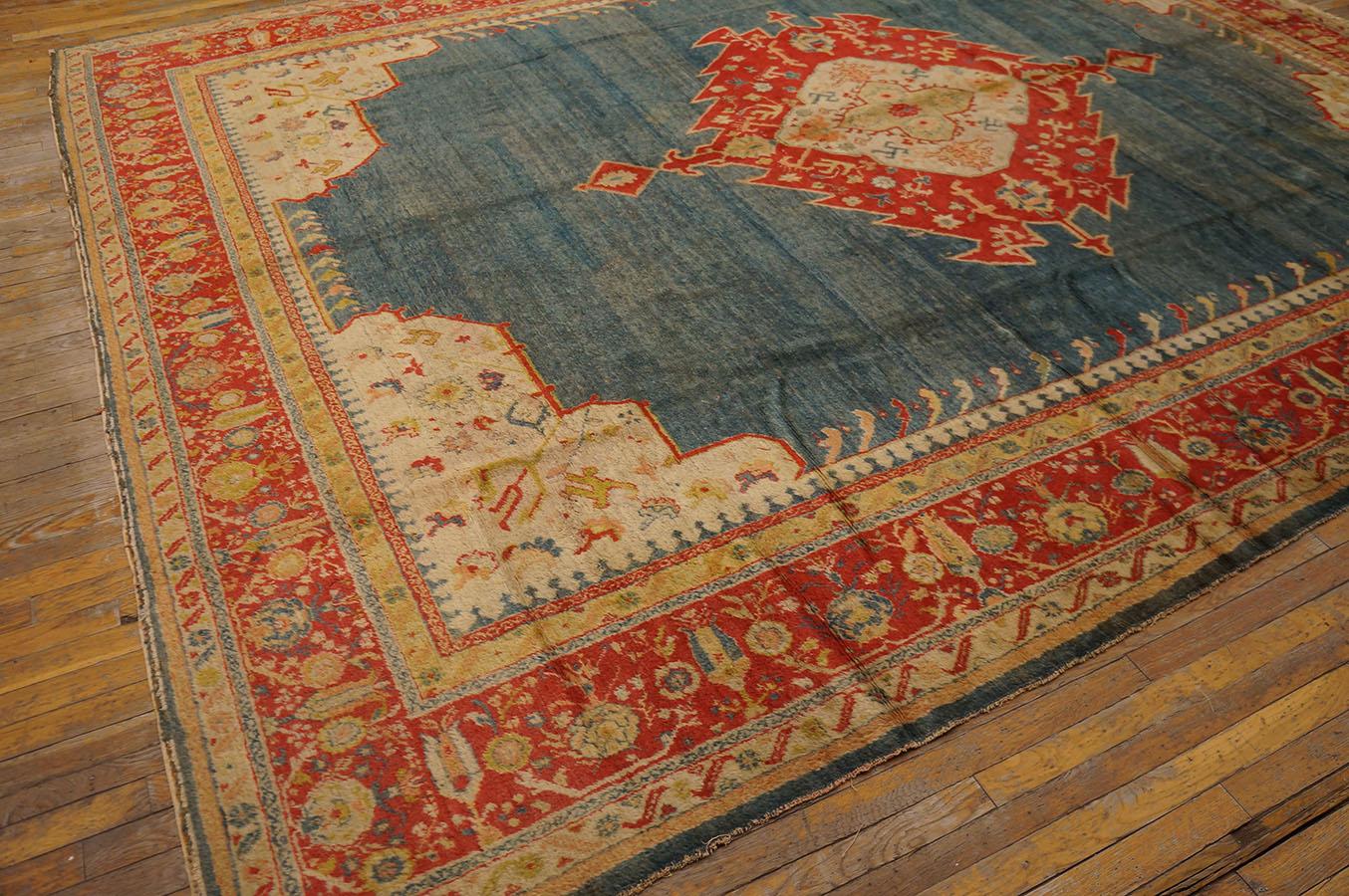 Wool 19th Century Turkish Angora Oushak Carpet (  10' x 12'4'' - 305 x 375 ) For Sale