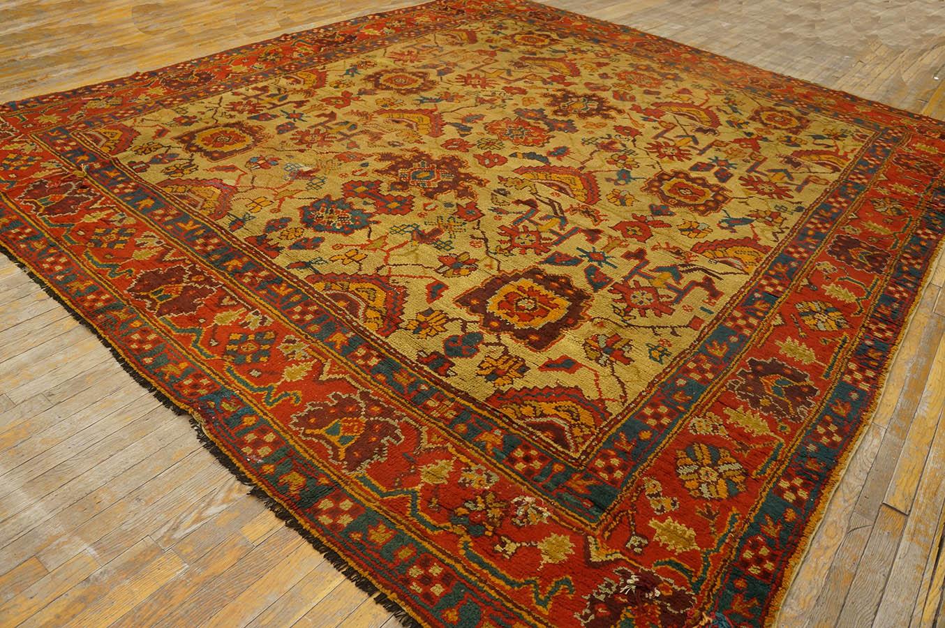 Antique Turkish Oushak rug, Size: 10' 10'' x 12' 8''.
