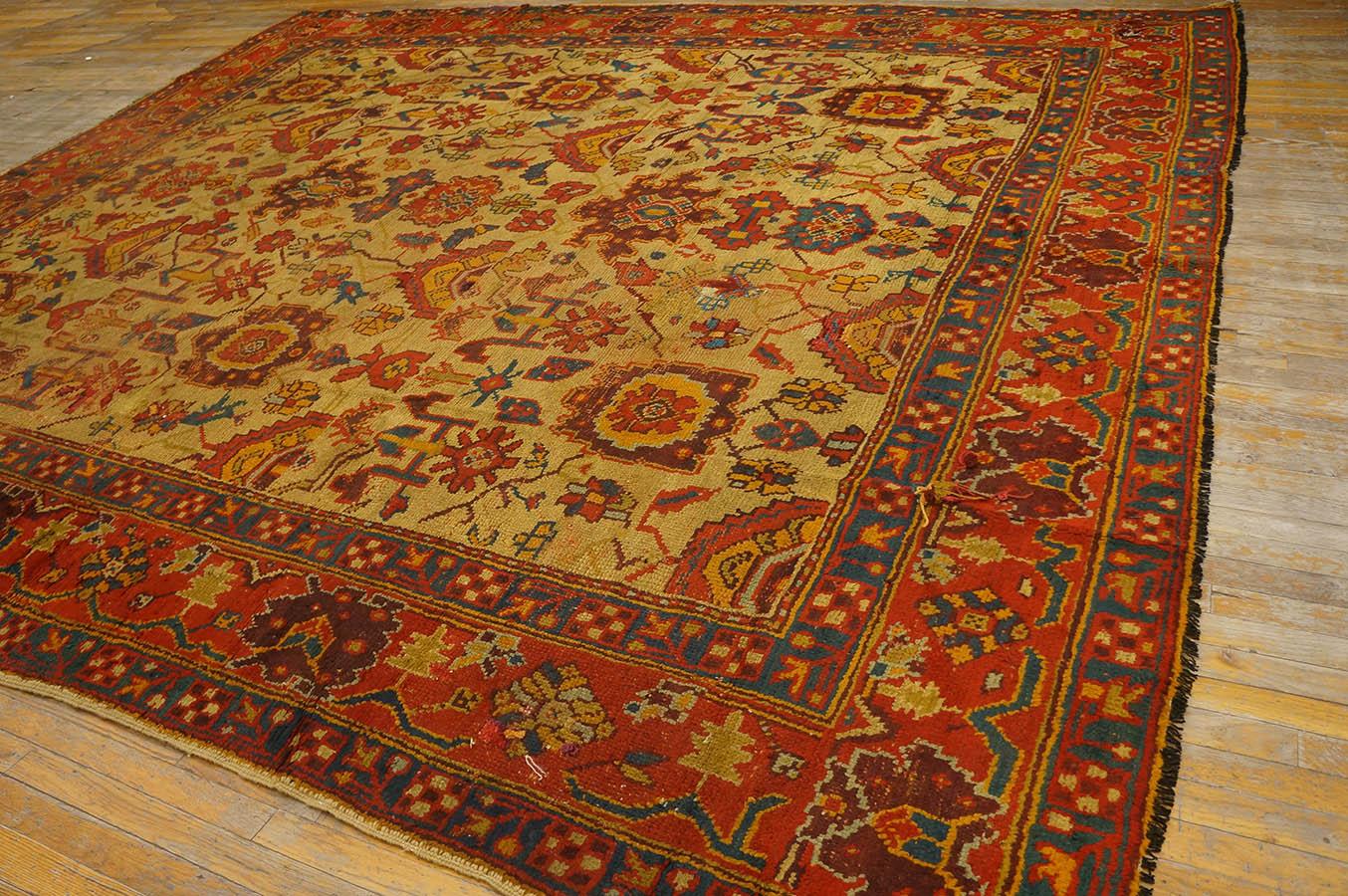 Hand-Knotted Antique Turkish Oushak Rug 10' 10'' x 12' 8'' For Sale