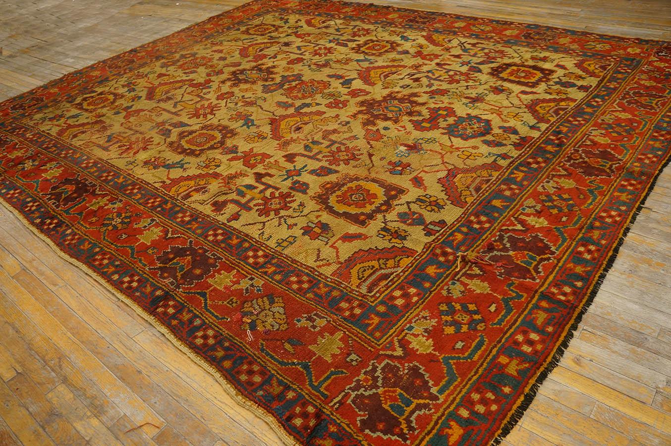 Antiker türkischer Oushak-Teppich, 3,66 m x 3,66 m, antik (Handgeknüpft) im Angebot