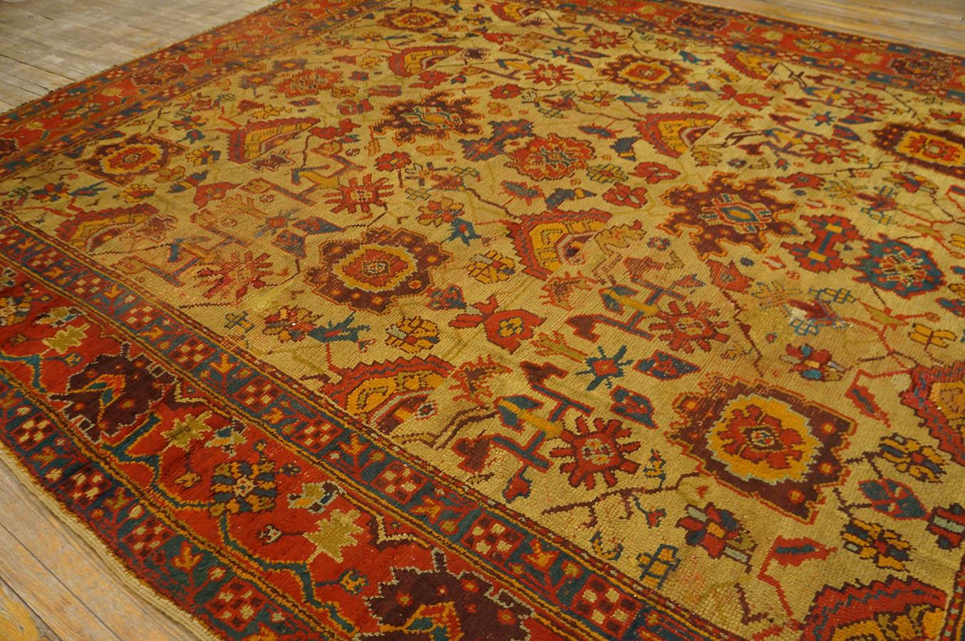 Late 19th Century Antique Turkish Oushak Rug 10' 10'' x 12' 8'' For Sale
