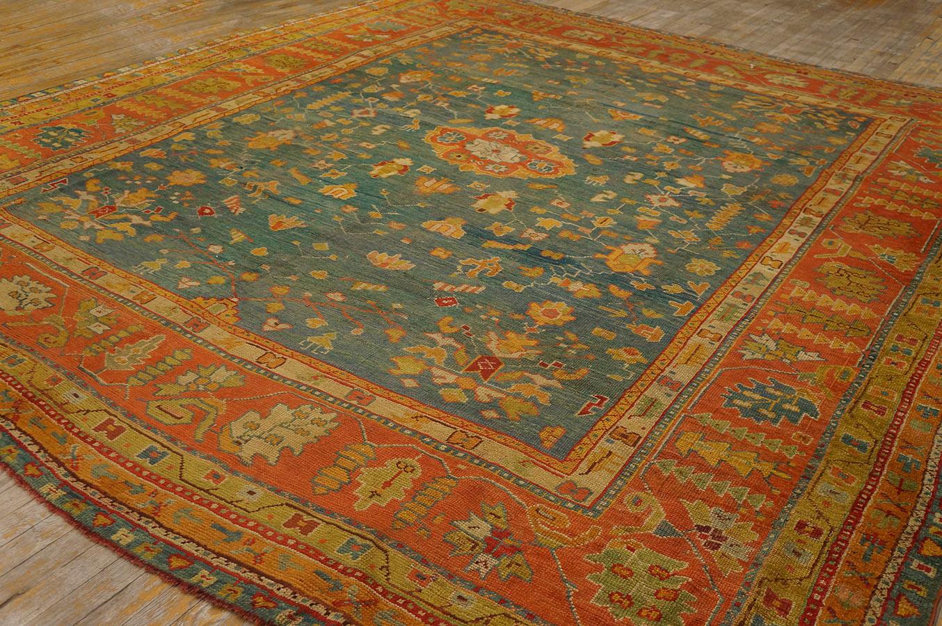 Hand-Knotted 19th Century Turkish Oushak Carpet ( 10'5'' x 11'10'' - 317 x 360 cm )  For Sale