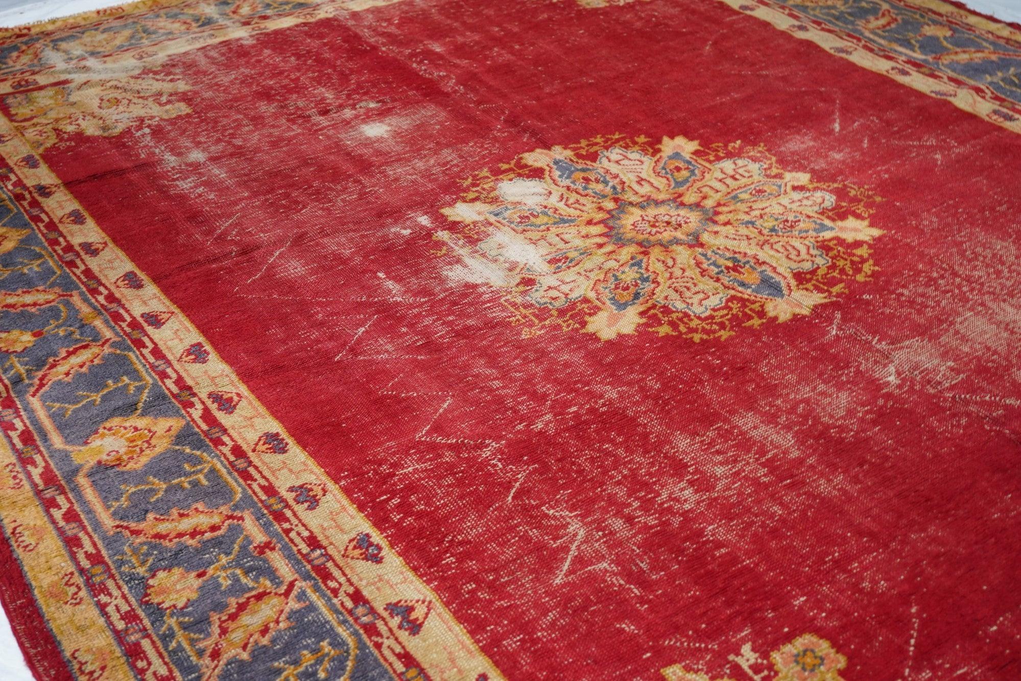 Wool Antique Turkish Oushak Shabby Chic Rug  For Sale