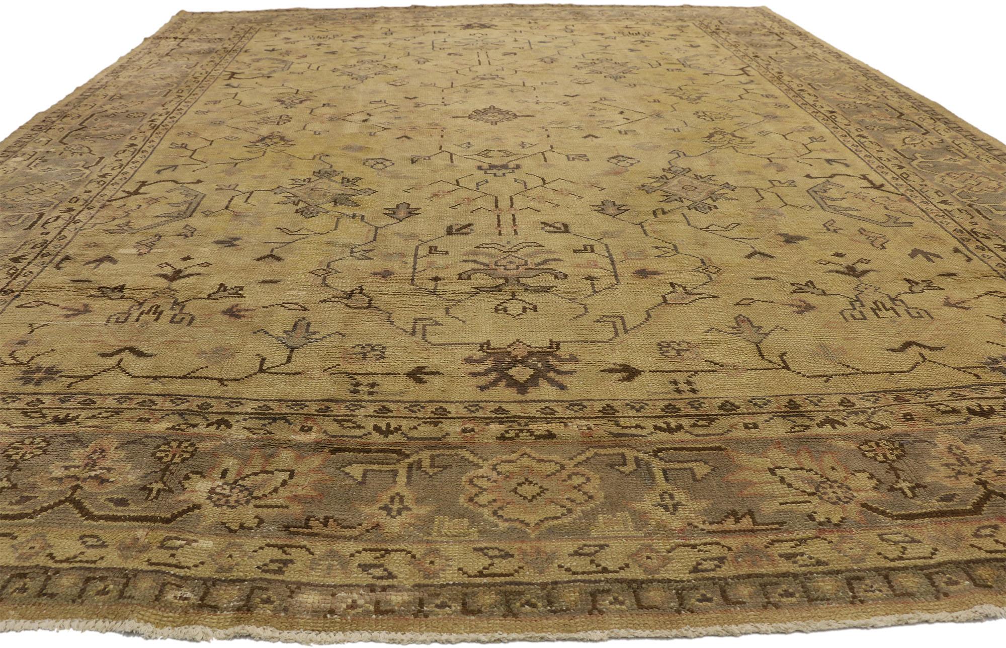 Hand-Knotted Antique Turkish Oushak Rug, 11'04 x 14'07 For Sale