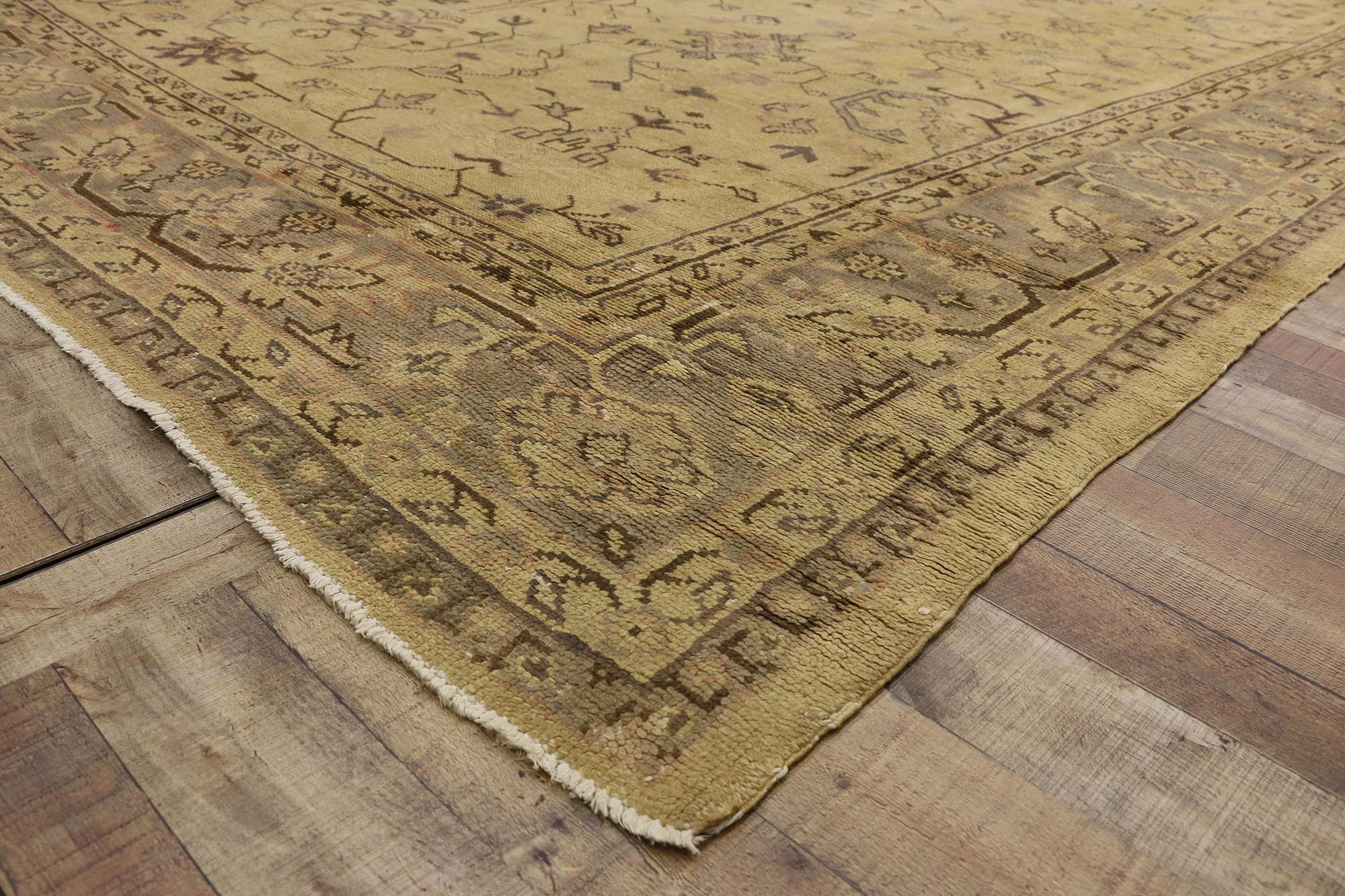 Wool Antique Turkish Oushak Rug, 11'04 x 14'07 For Sale