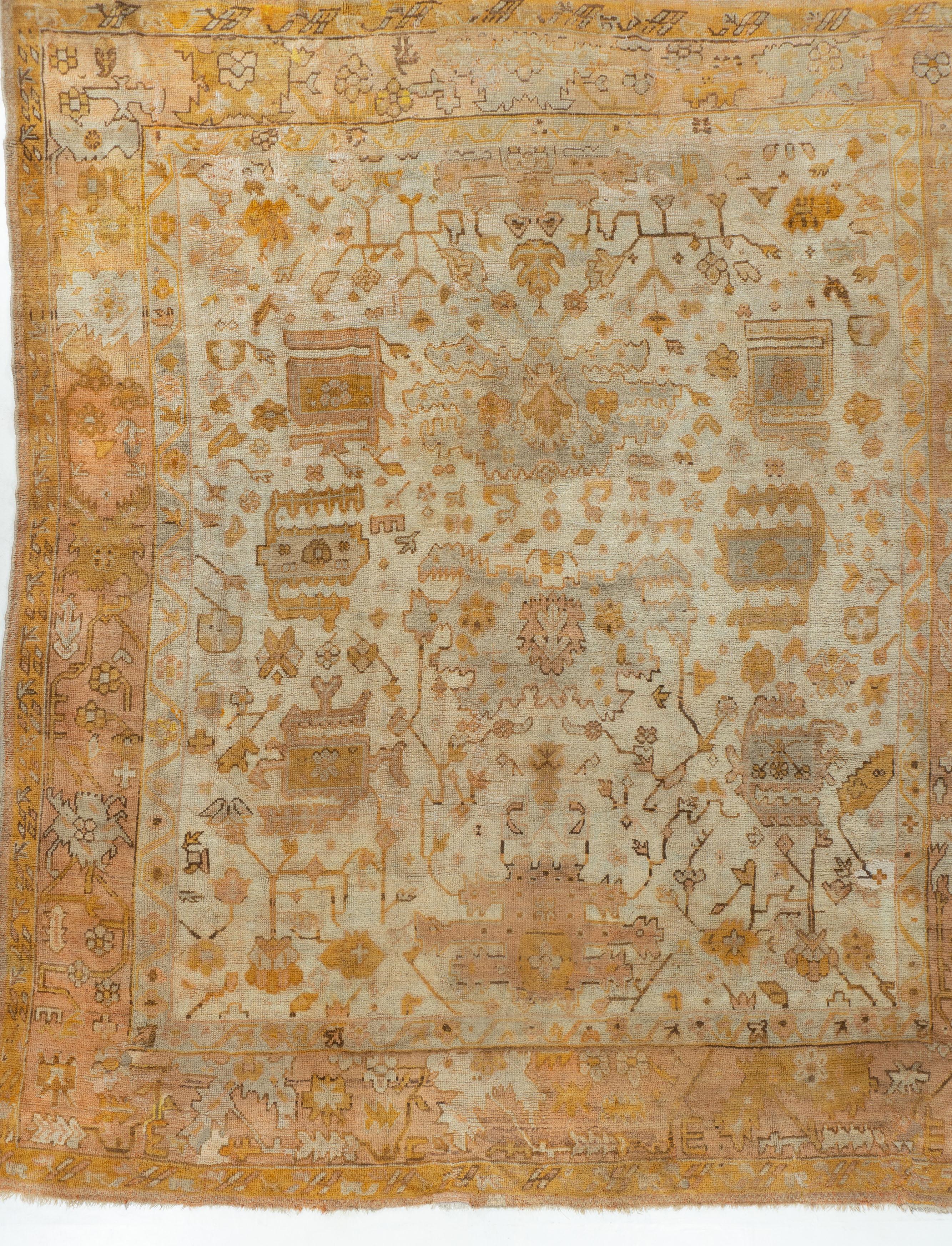 Ancien tapis turc Oushak 11'5 X 13'2. Aujourd'hui encore, les tapis Oushak sont le premier choix des professionnels de la décoration d'intérieur. Cela s'explique parfois par le fait que, lorsqu'ils évaluent les tapis Oushak, les connaisseurs ne se