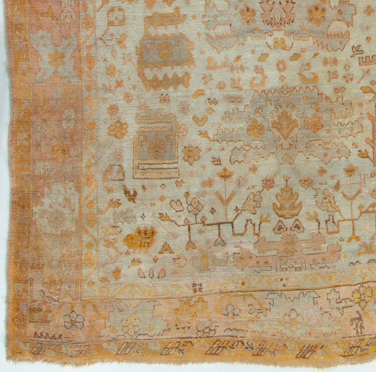 Laine Ancien tapis turc d'Oushak 11'5 X 13'2 en vente