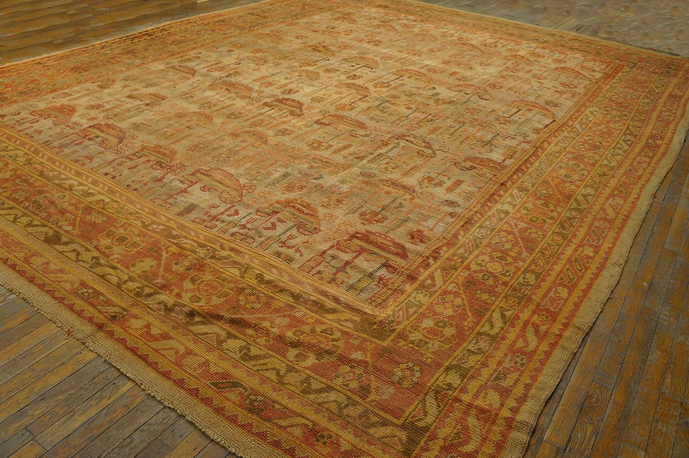 Hand-Knotted Early 20th Century Turkish Oushak Carpet ( 12'3