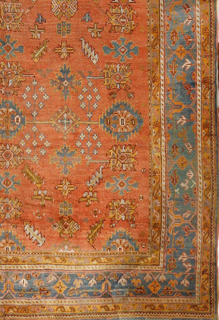 Hand-Knotted Antique Turkish Oushak Rug 12'4 x 20'6 For Sale