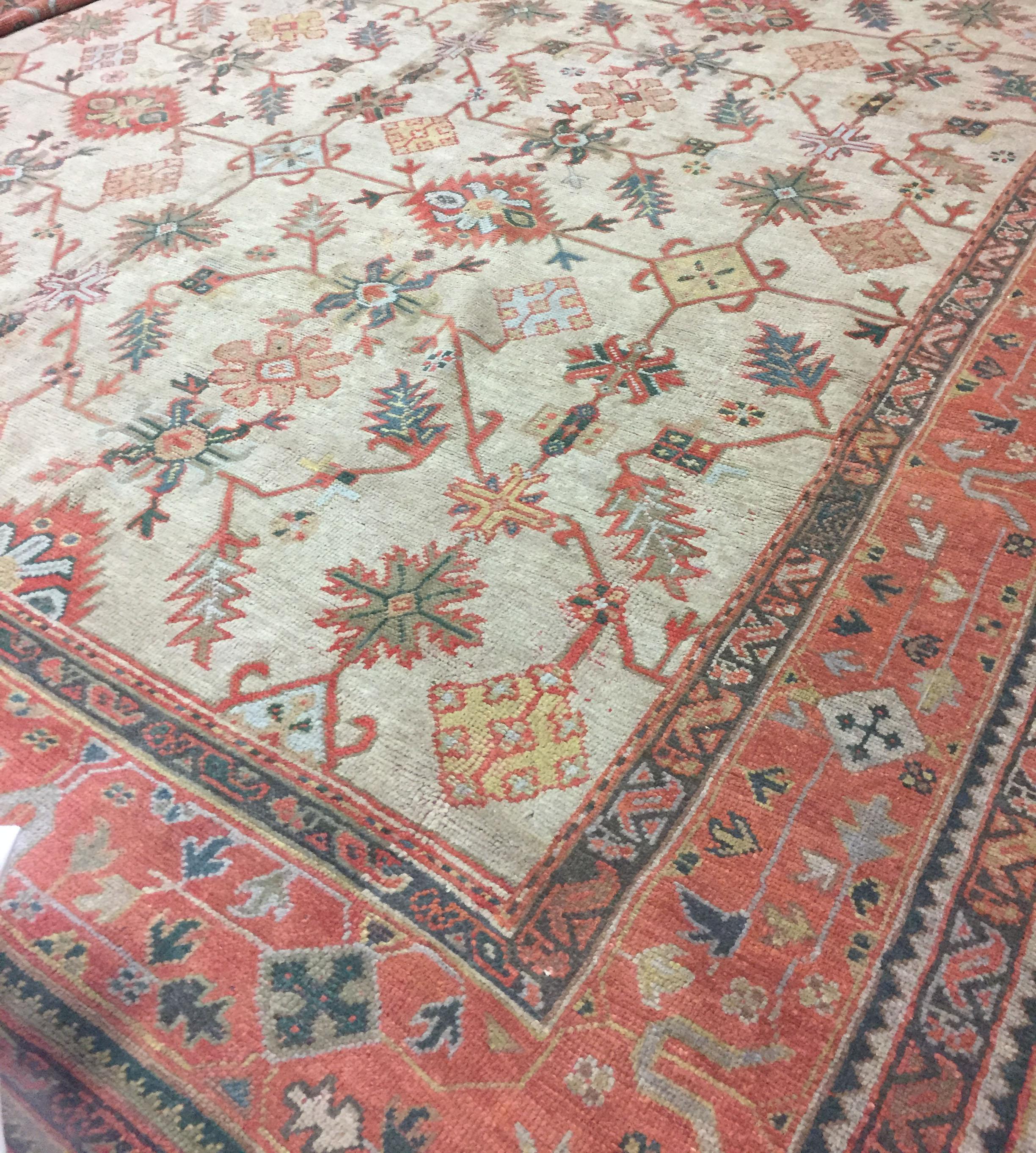 Wool Antique Turkish Oushak Rug, 13' x 19' For Sale