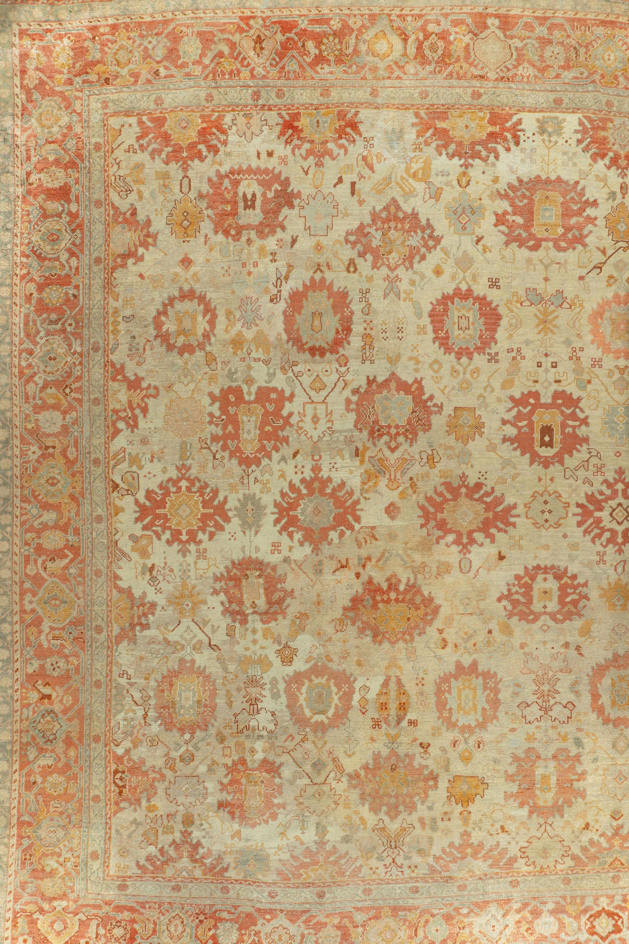 19th Century Antique Oversize Turkish Oushak SWool Hand Knotted Rug For Sale