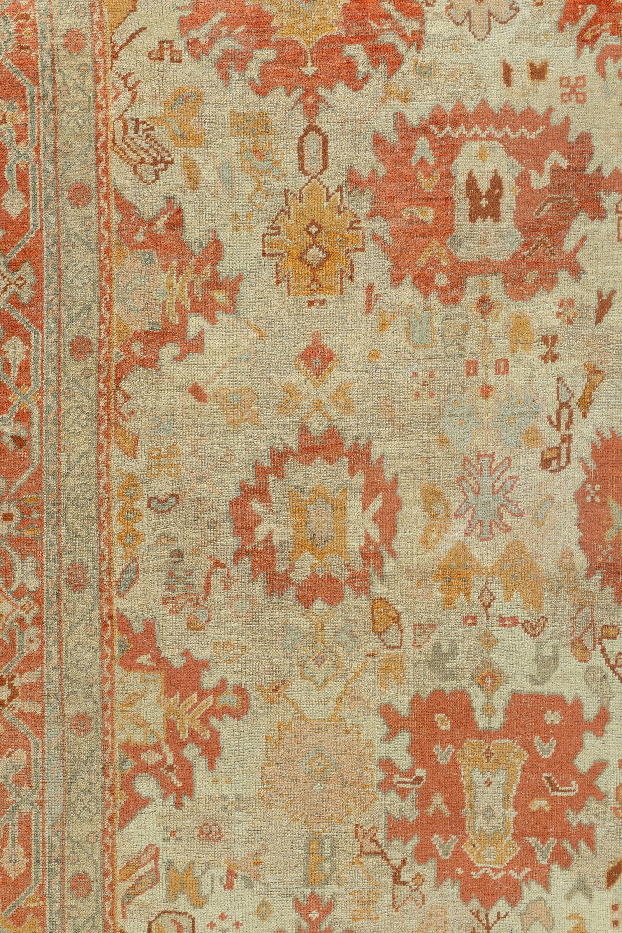 Antique Oversize Turkish Oushak SWool Hand Knotted Rug For Sale 1