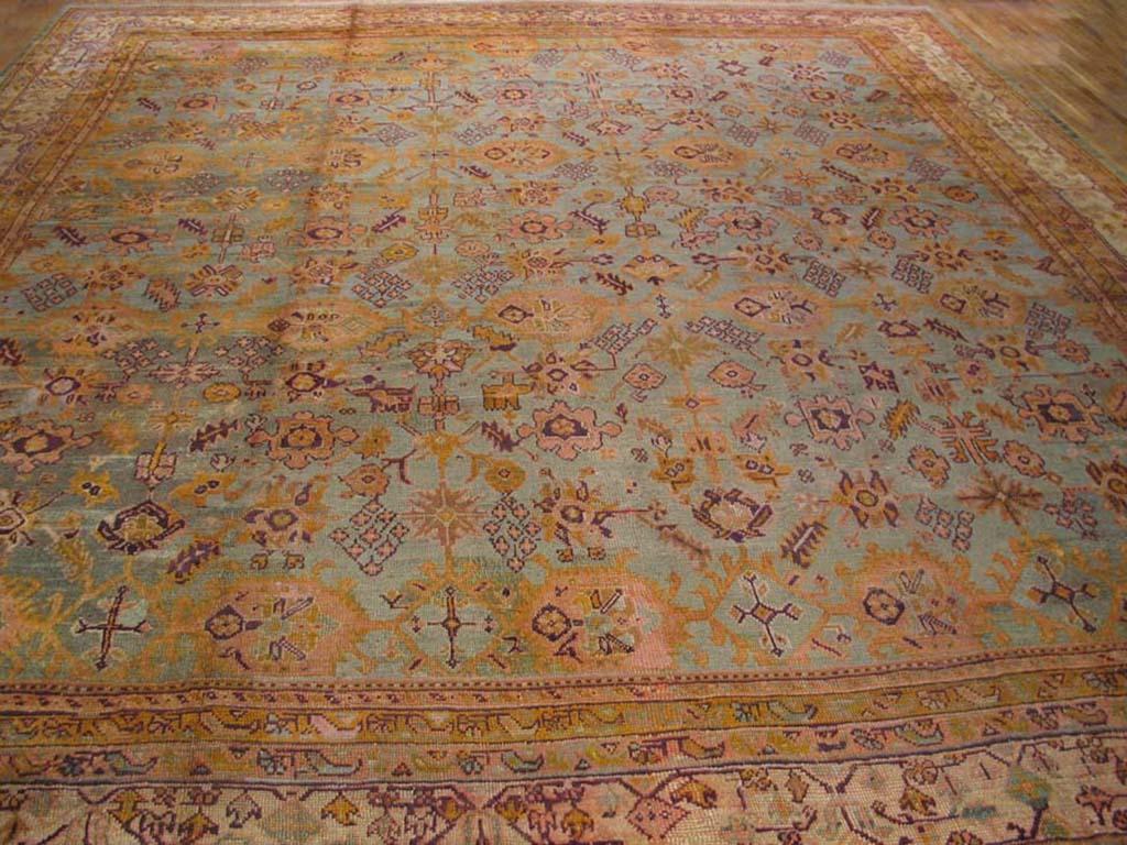 Wool Late 19th Century Turkish Oushak Carpet ( 17'6