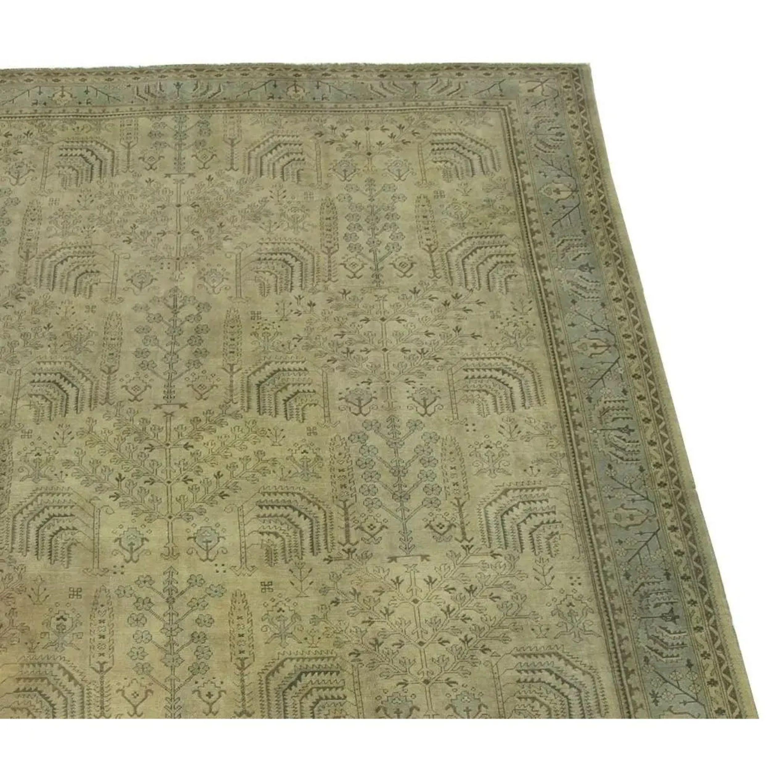 Antiker übergroßer türkischer Oushak-Teppich 19'0'' X 15'0'', Wollteppich auf einer Wollunterlage.