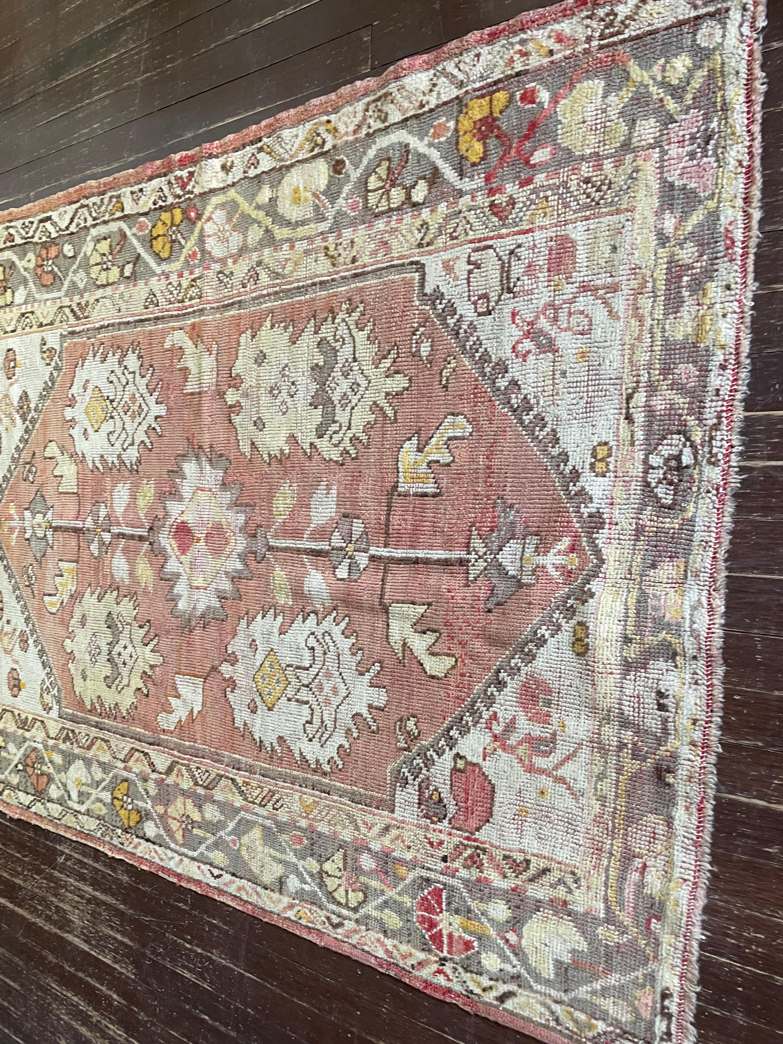 Antique Turkish Oushak Rug, 4' x 5'3