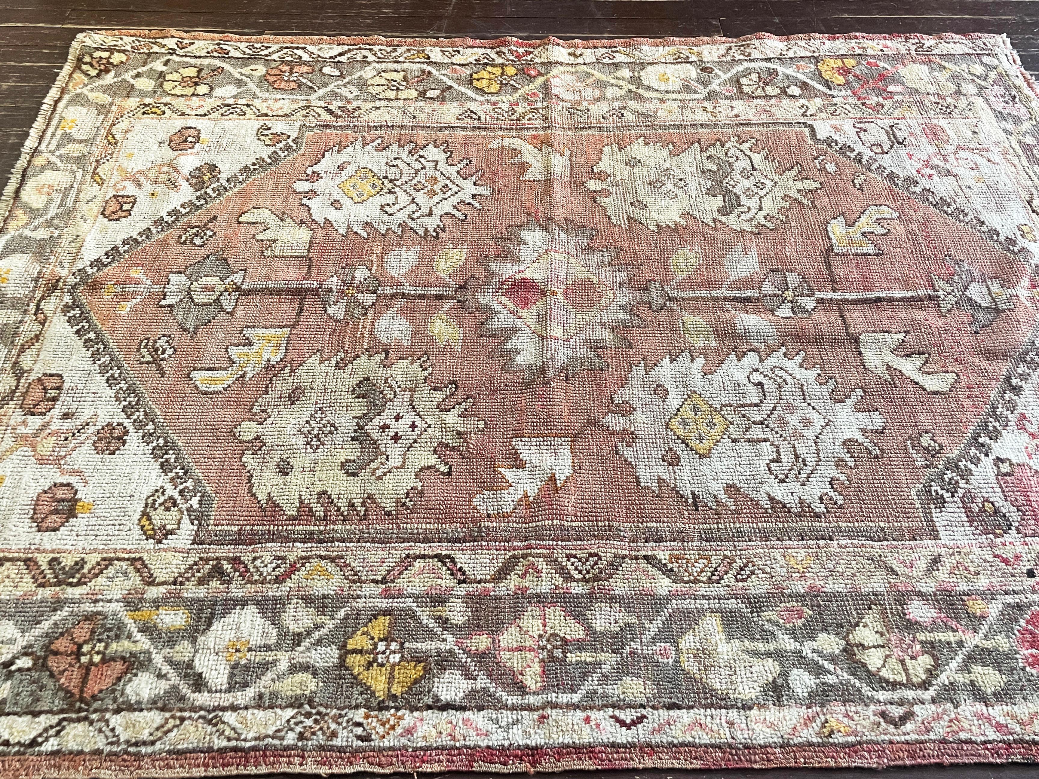 Antique Turkish Oushak Rug, 4' x 5'3