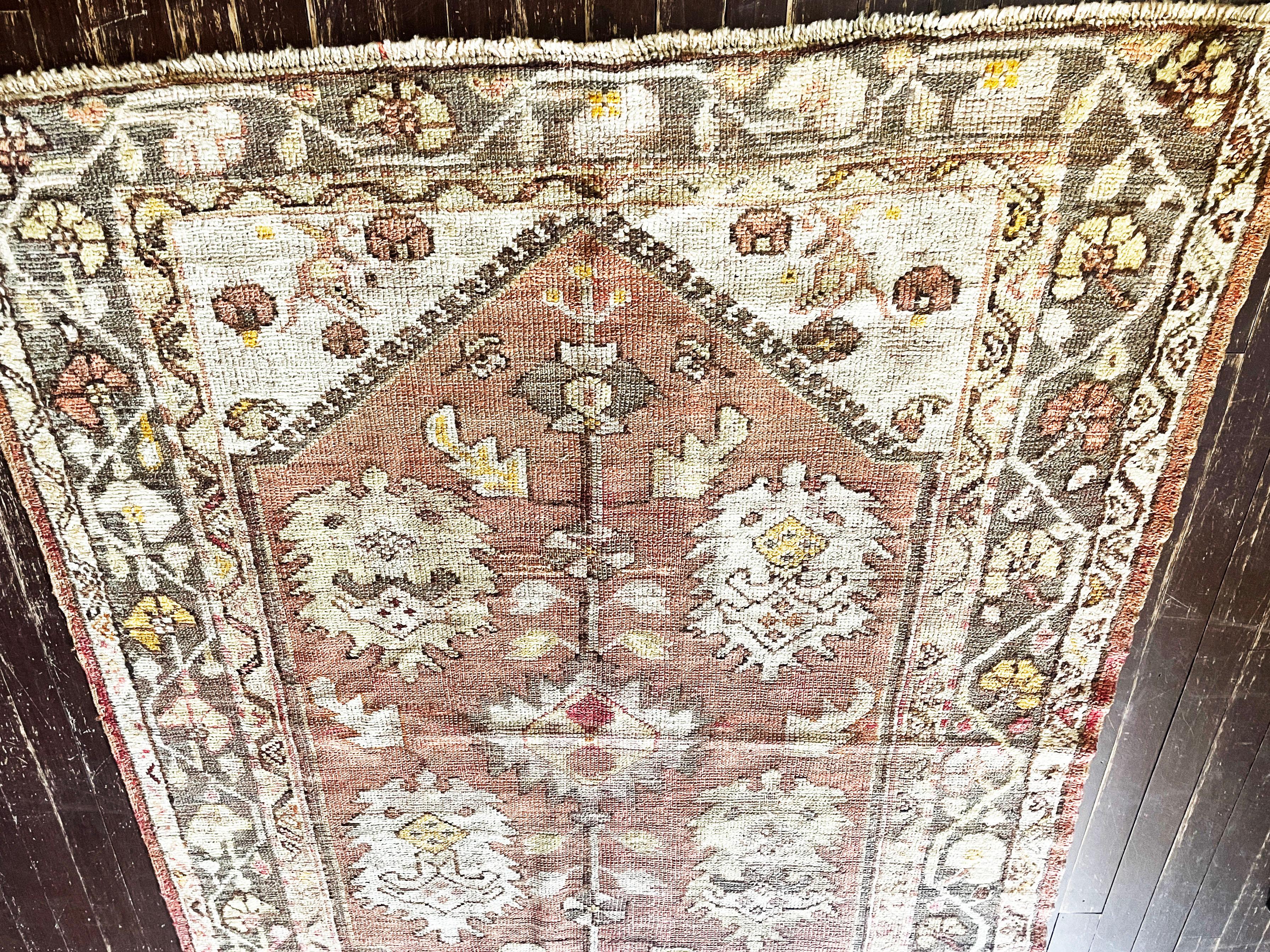 Antique Turkish Oushak Rug, 4' x 5'3
