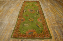 Amazing Green Background Color With Geometric Design Antique Oushak Runner Rug