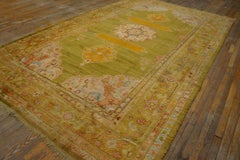 Terrific Green Color with Medallions Design Antique Turkish Angora Oushak Rug