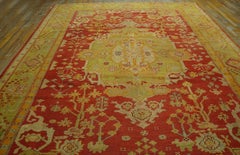 A Decorative Turkish Oushak on Red Field & Fancy Medallion Design Antique Rug