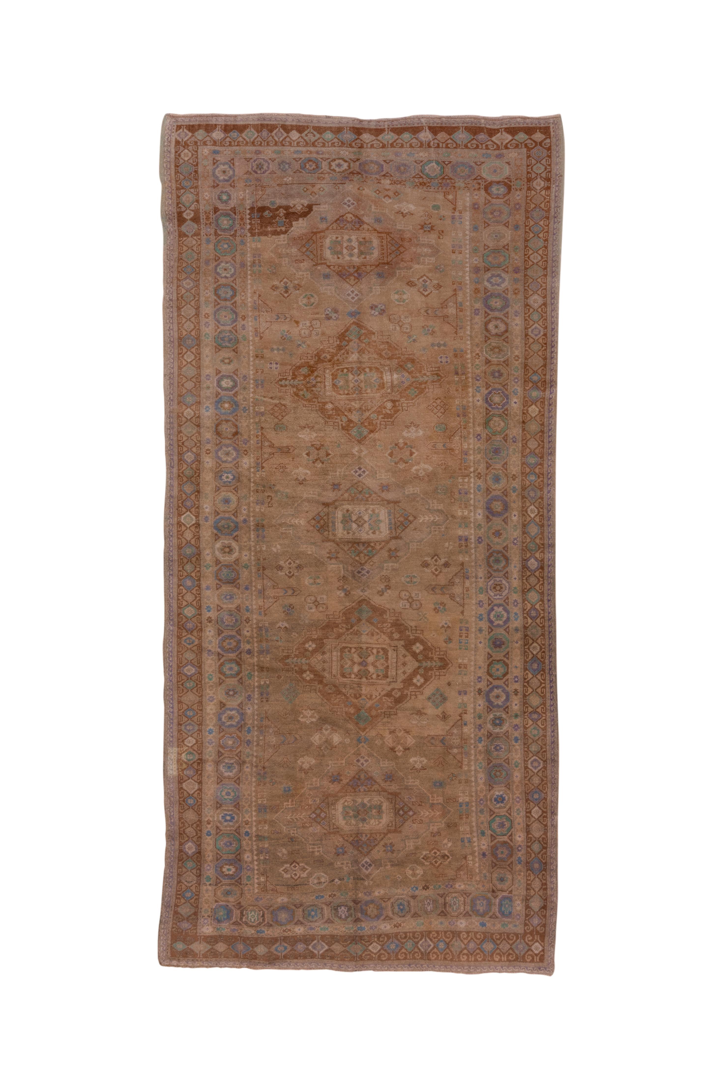 Mid-20th Century Antique Turkish Oushak Rug, Brown Field, Purple & Green Accents, Sumak Style For Sale