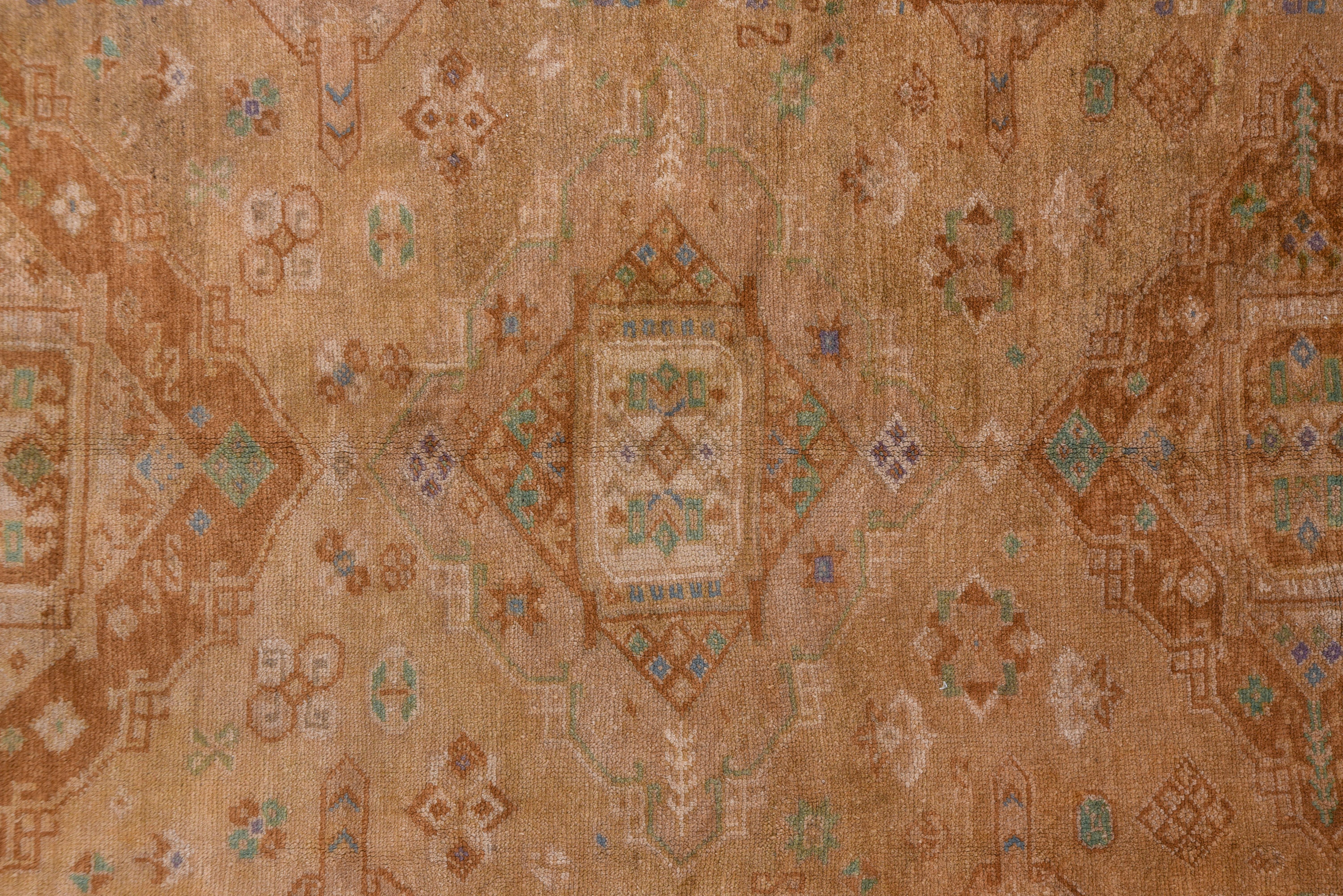 Wool Antique Turkish Oushak Rug, Brown Field, Purple & Green Accents, Sumak Style For Sale
