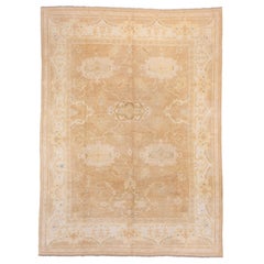 Antique Turkish Oushak Rug, Caramel Field, Cream 
Yellow Borders, Soft Palette