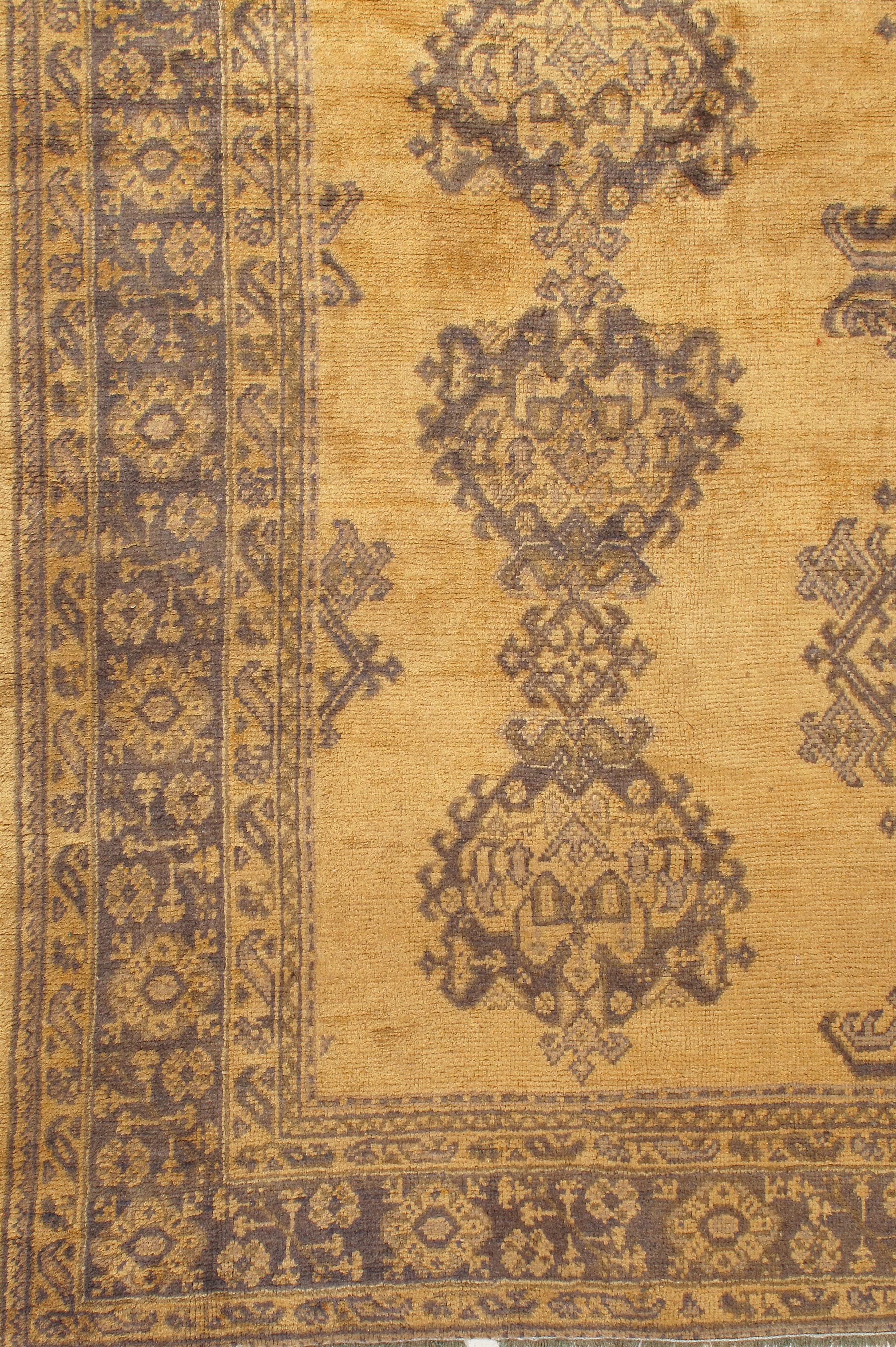 Hand-Knotted Antique Turkish Oushak Rug Carpet, circa 1900  9'4 x 11' For Sale