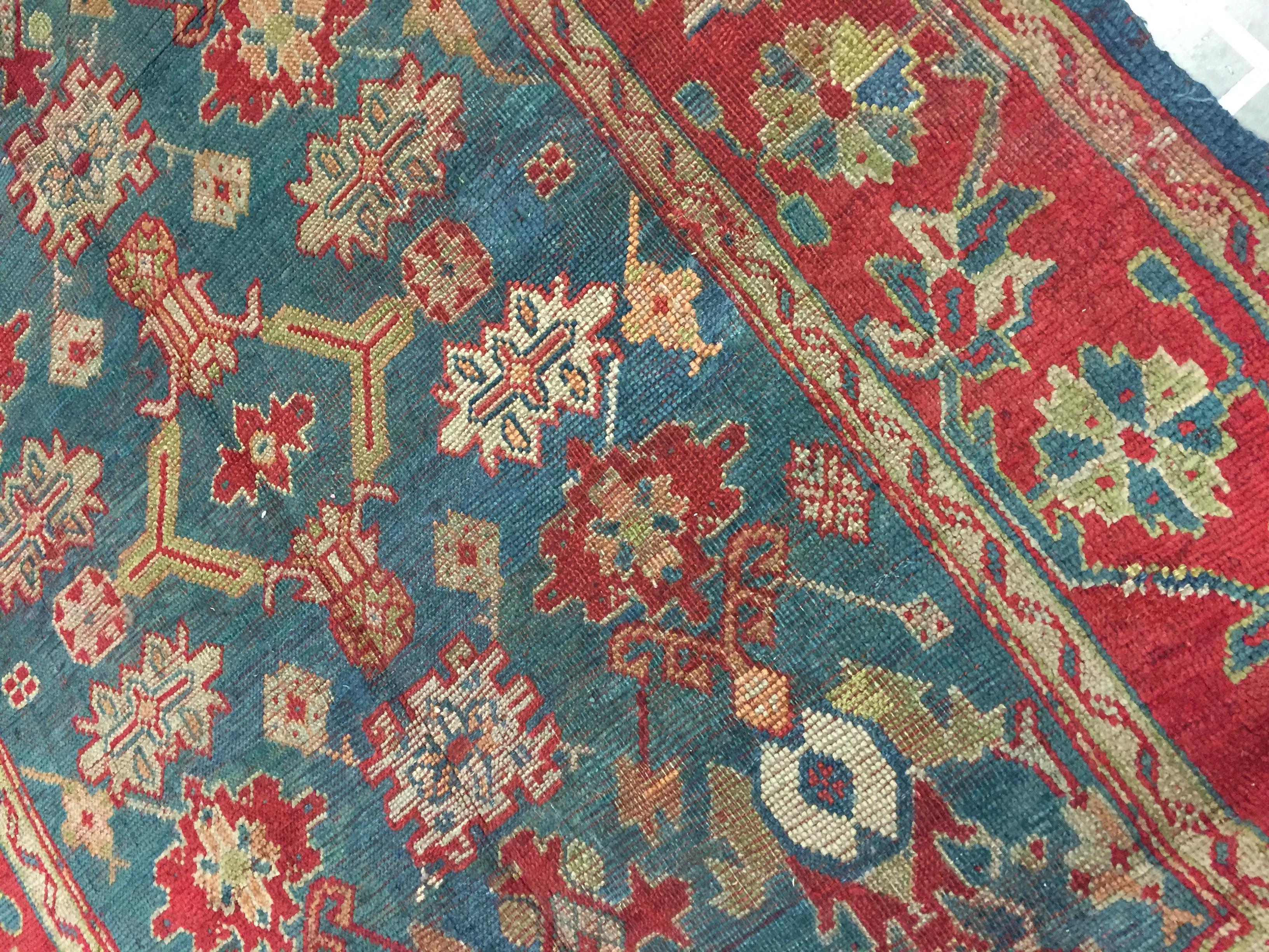 Ancien tapis turc Oushak, vers 1890  6' x 9' en vente 3