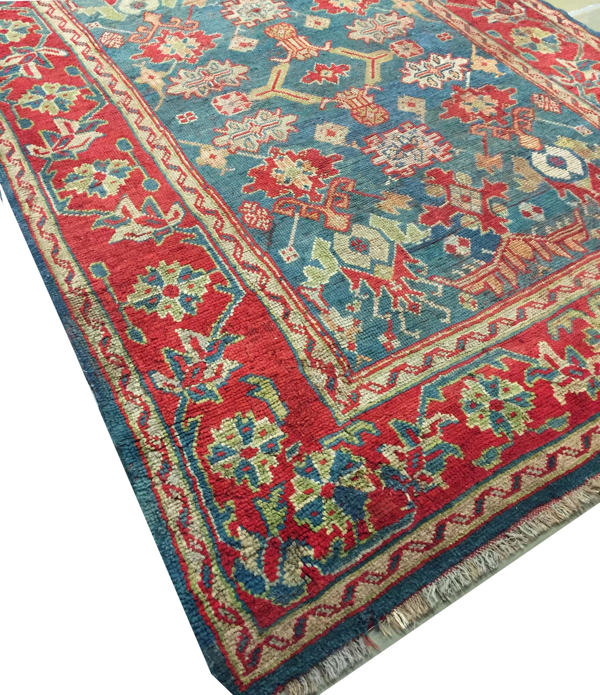Laine Ancien tapis turc Oushak, vers 1890  6' x 9' en vente
