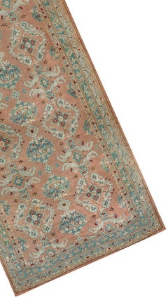 Antique Turkish Oushak Handwoven Luxury Wool Rose/Green Rug 12'-6" X 27' Size
