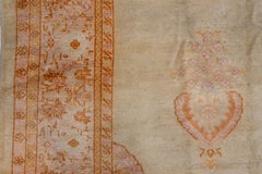 Antique Turkish Oushak Rug, Ecru Field, Center Medallion, Orange & Pink Accents