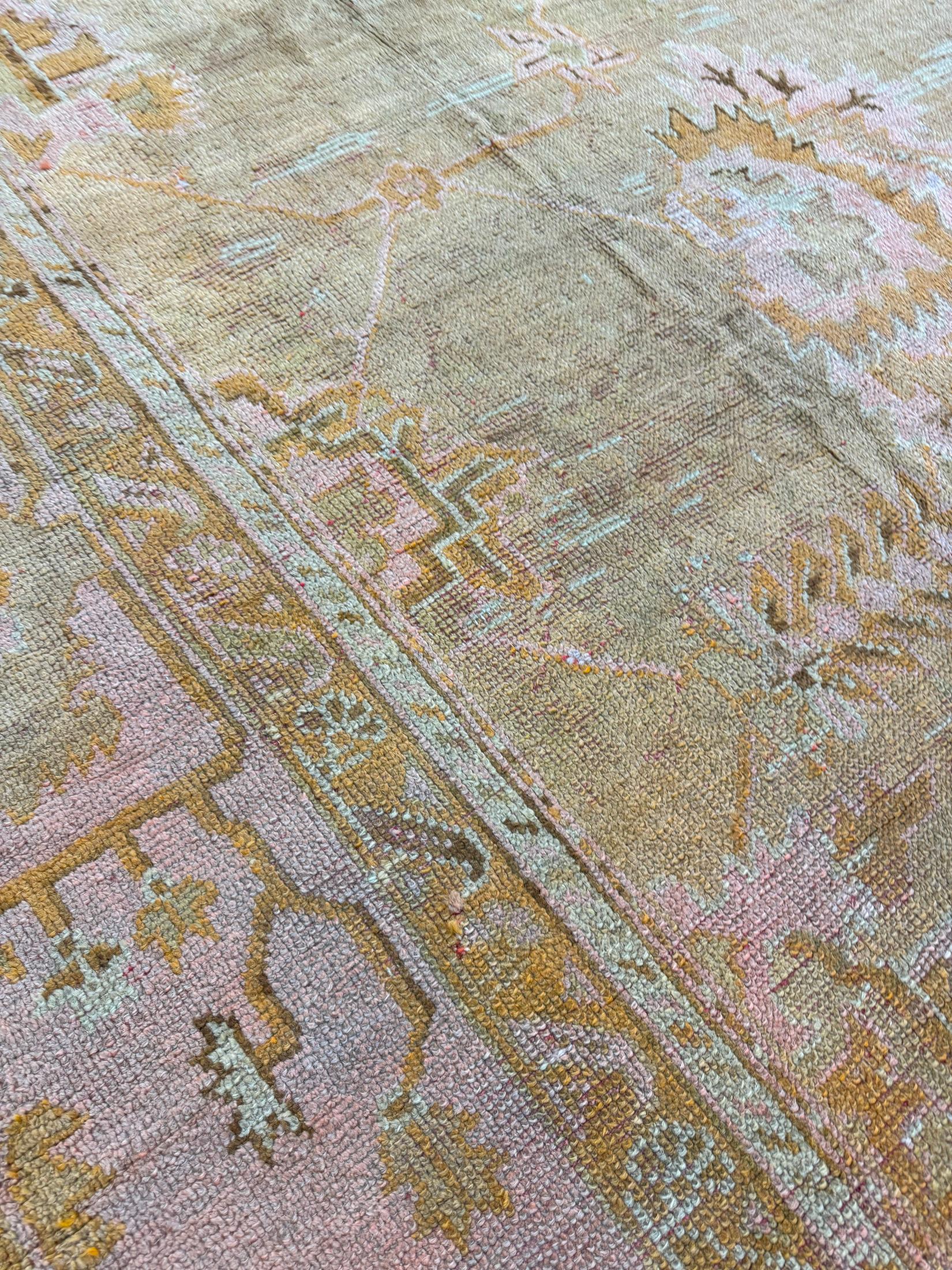 19th Century Antique Turkish Oushak Rug For Sale