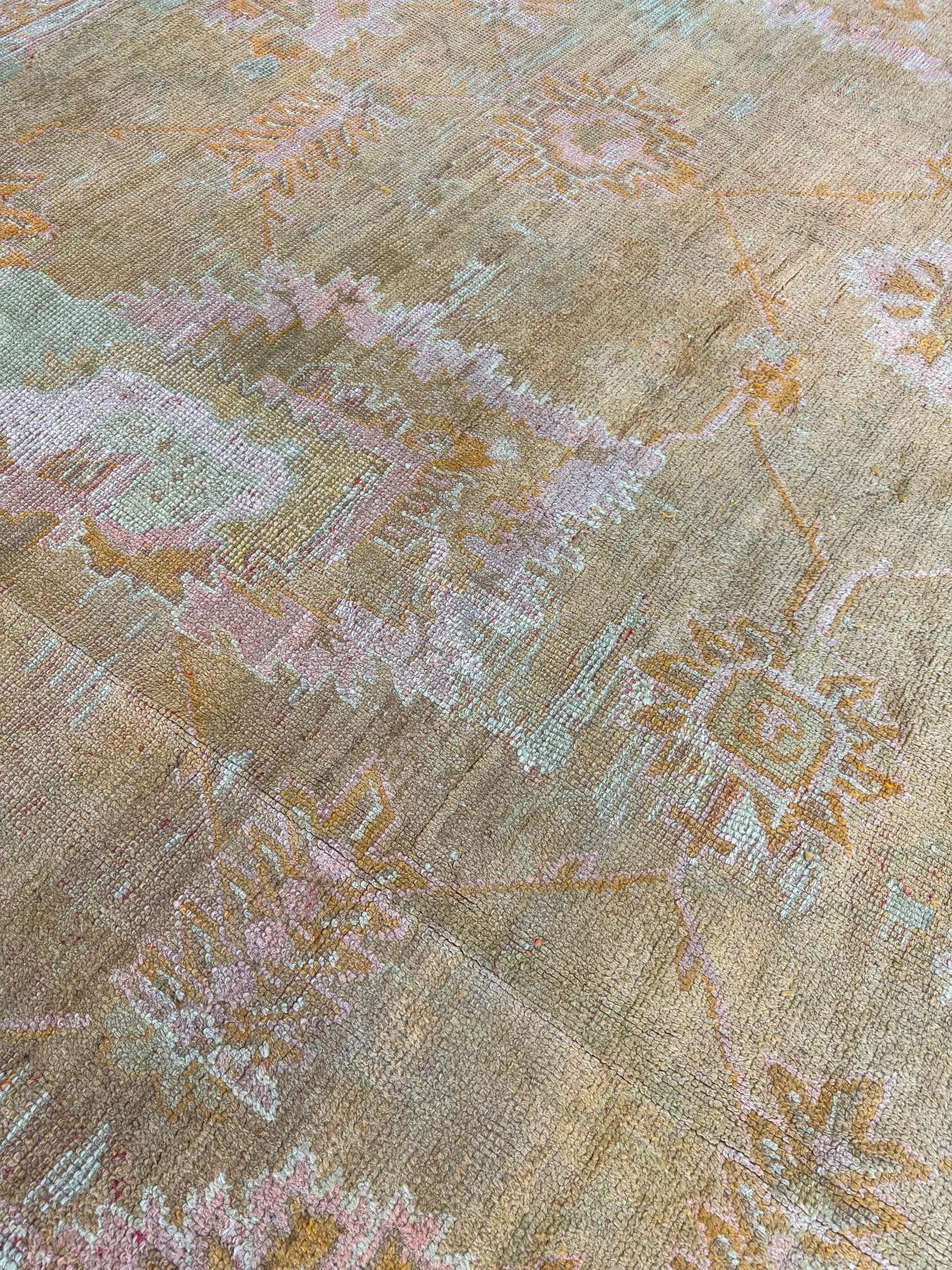 Wool Antique Turkish Oushak Rug For Sale