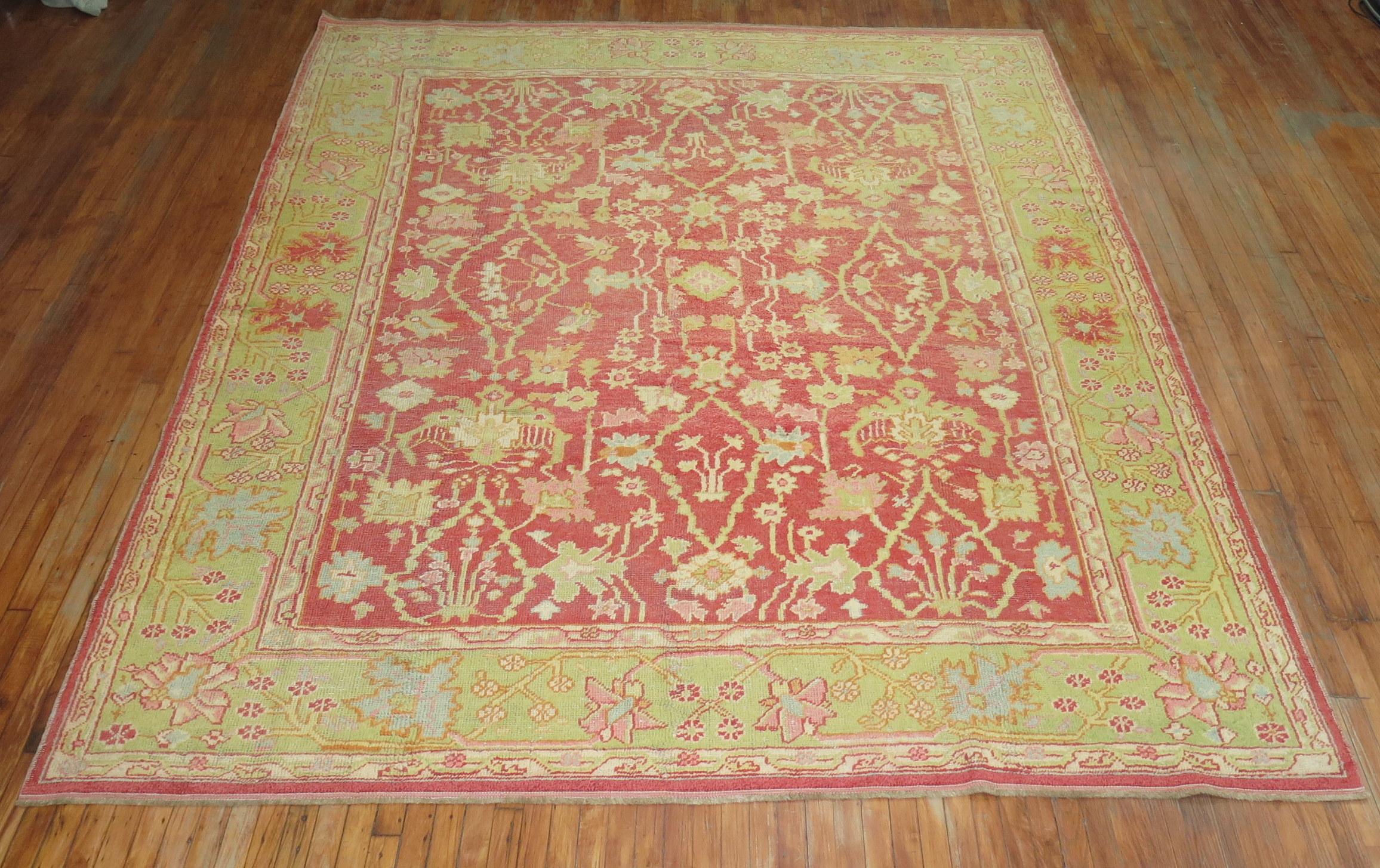 An early 20th century colorful Oushak rug. 

Oushak rugs are prized for their rich looks as well as for their high quality and exceptional beauty, which makes them excellent decorative pieces and in high demand all over the world.