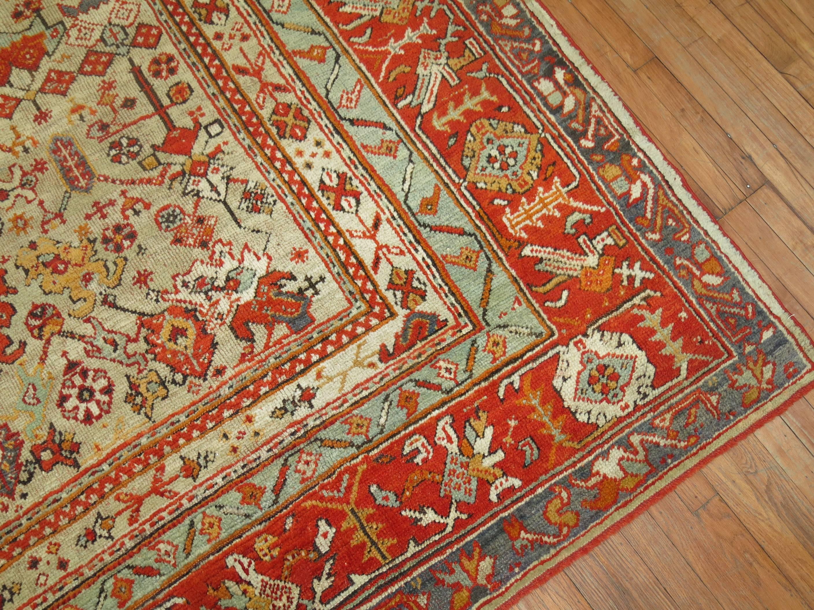 American Classical Phenomenal Antique Turkish Oushak Rug For Sale