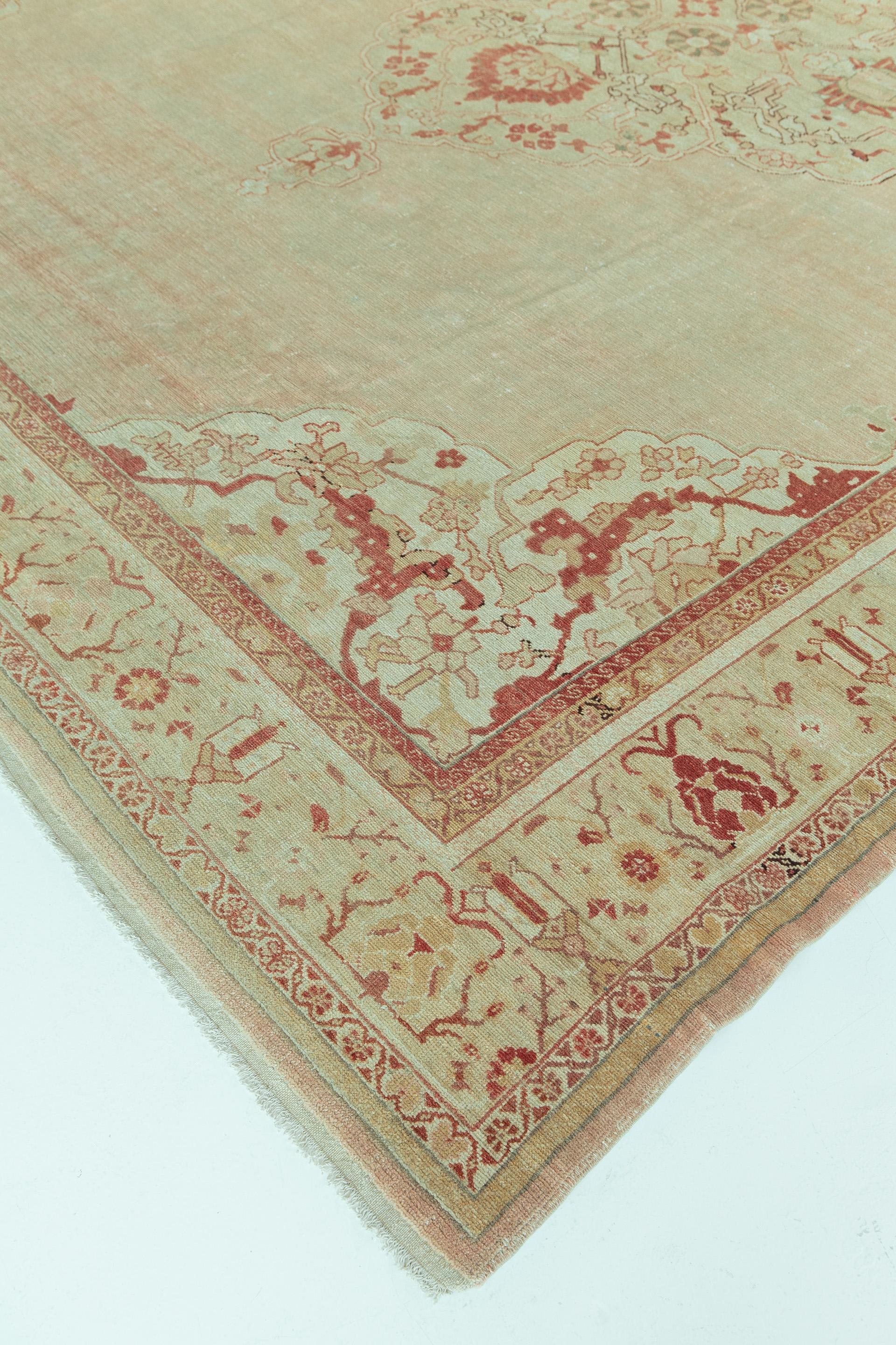 Hand-Knotted Antique Turkish Oushak Rug For Sale