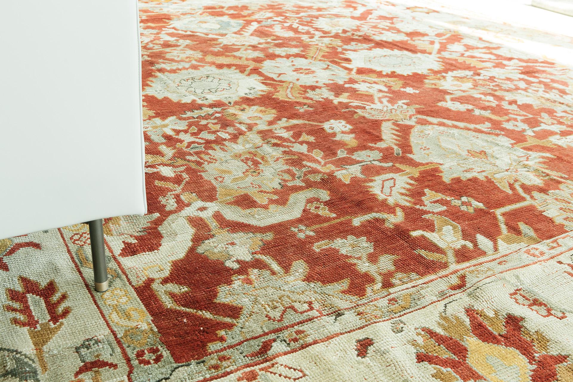 Hand-Knotted Antique Turkish Oushak Rug