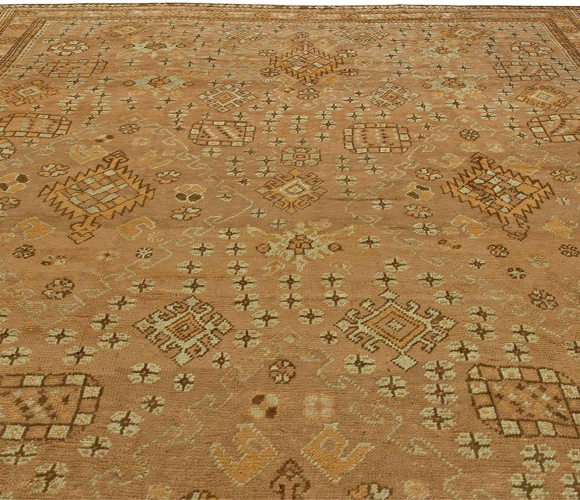 Hand-Knotted Antique Turkish Oushak Brown Handwoven Wool Rug For Sale