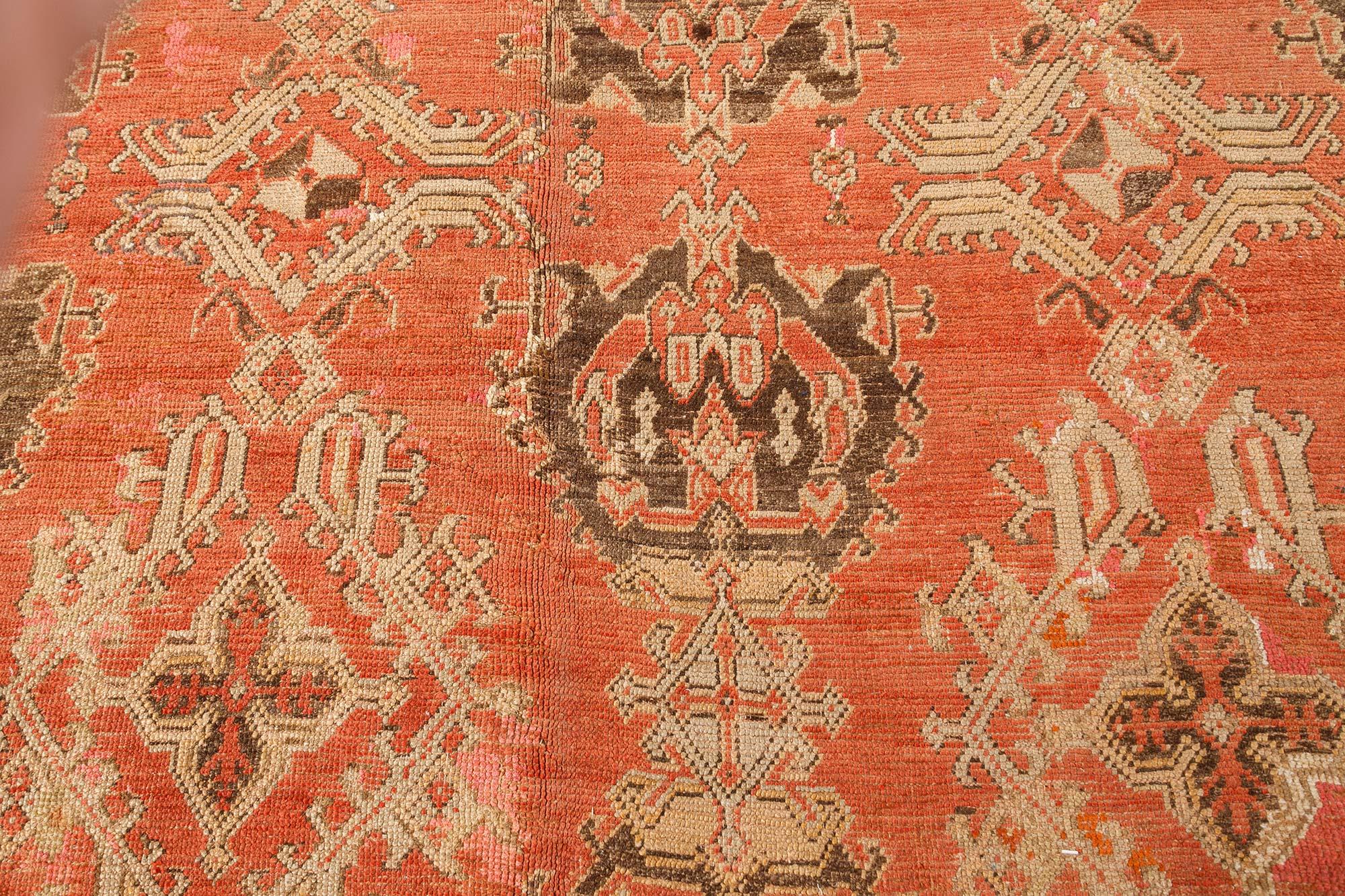 Hand-Woven Oversized Vintage Turkish Oushak Handmade Wool Rug For Sale