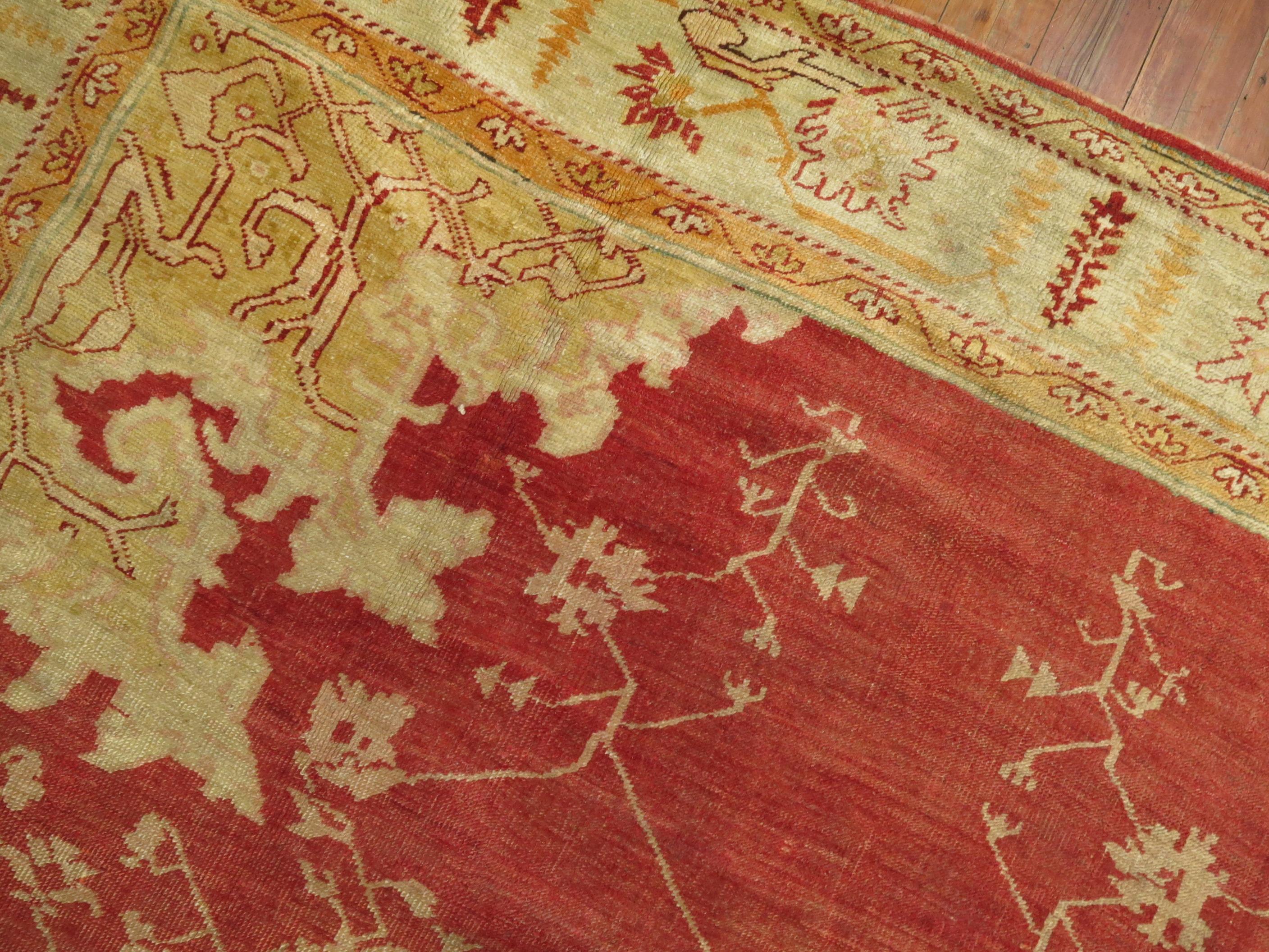 Red Antique Turkish Oushak Rug In Good Condition For Sale In New York, NY