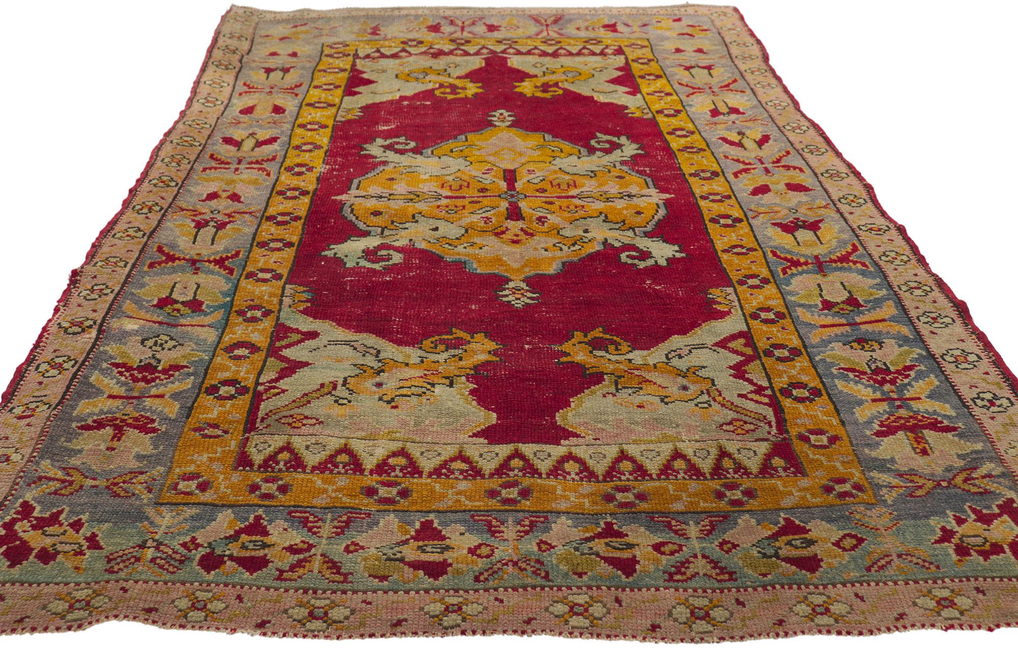 Hand-Knotted Antique Turkish Oushak Rug For Sale