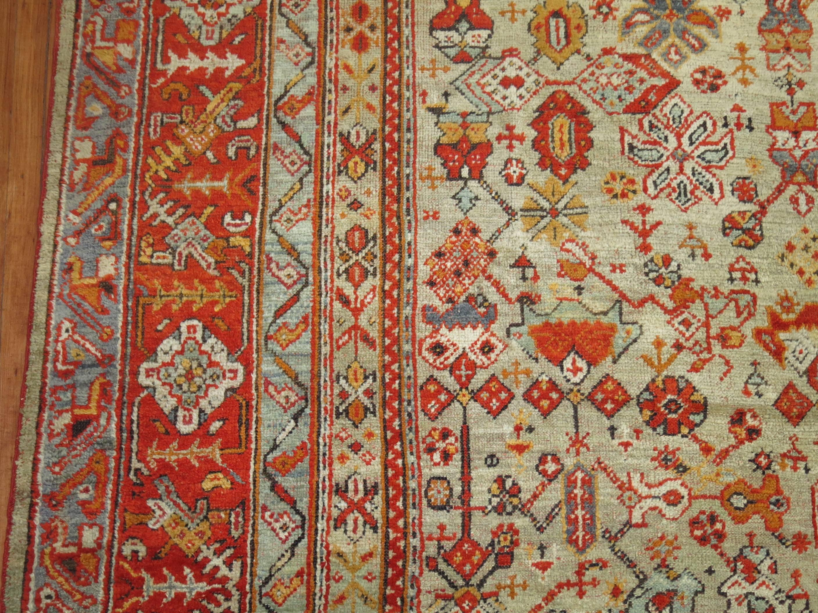 Hand-Woven Phenomenal Antique Turkish Oushak Rug For Sale